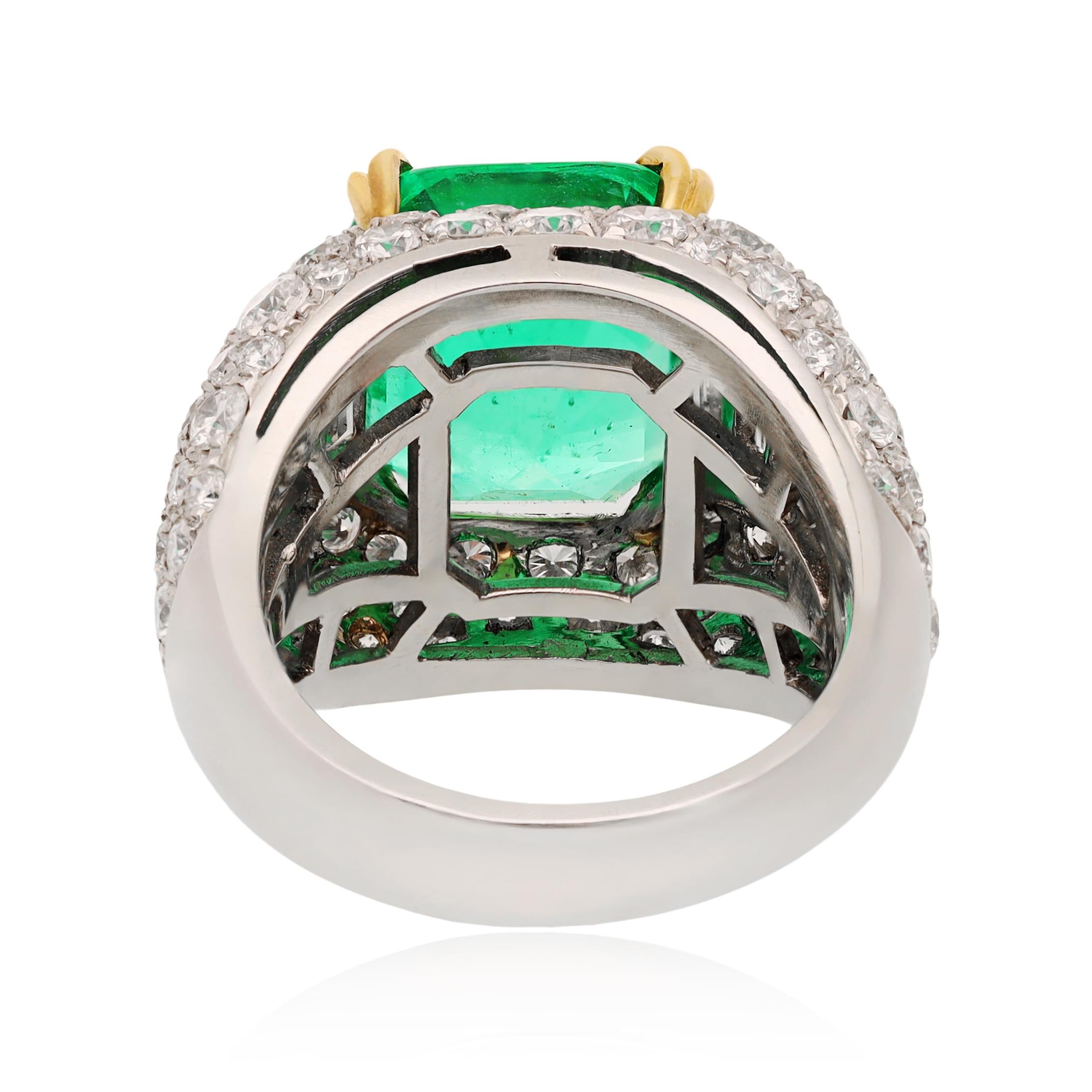 BULGARI Platinum & 18K Yellow Gold, Colombian Emerald and Diamond Trombino Ring