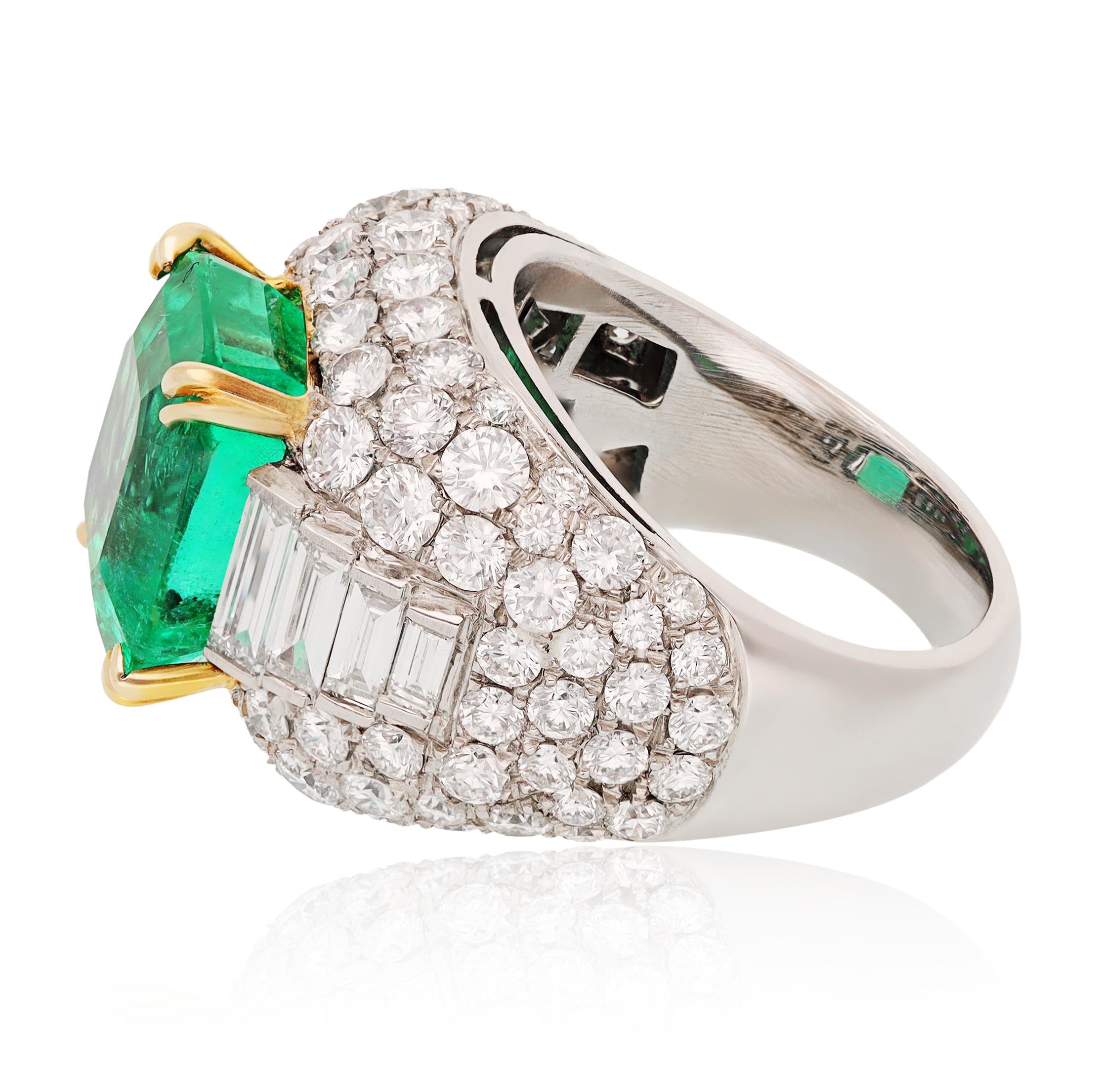 BULGARI Platinum & 18K Yellow Gold, Colombian Emerald and Diamond Trombino Ring
