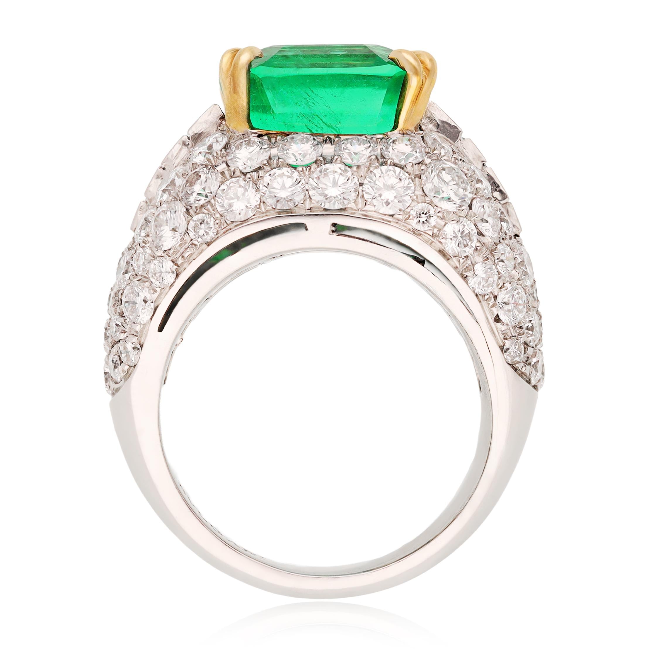 BULGARI Platinum & 18K Yellow Gold, Colombian Emerald and Diamond Trombino Ring