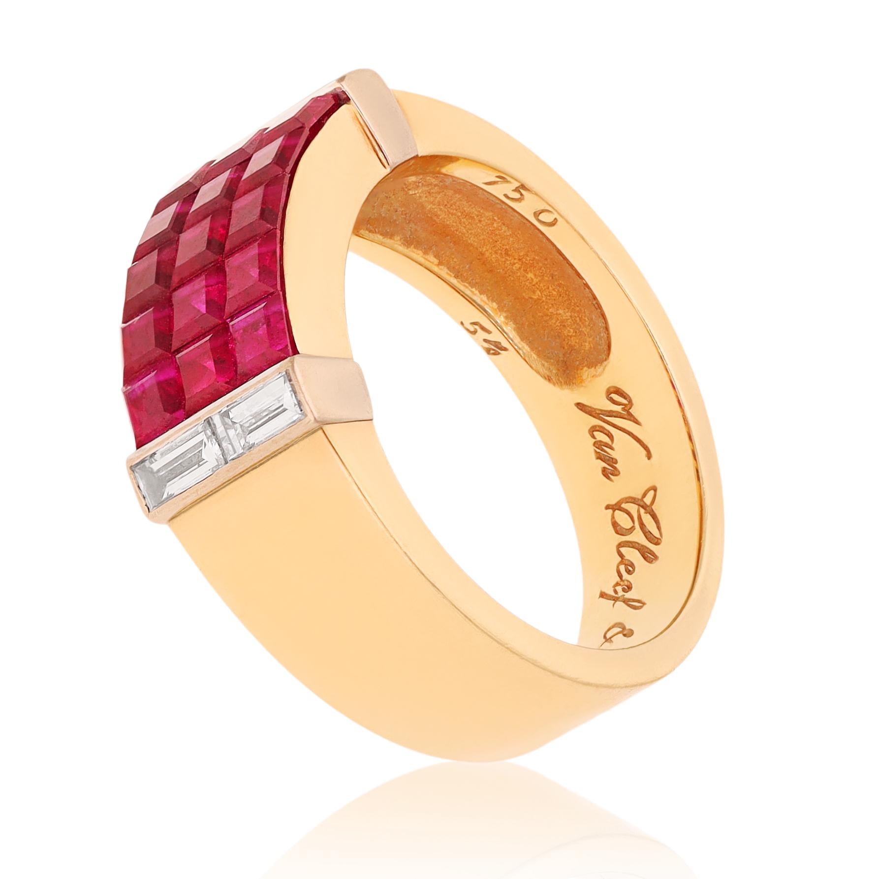 VAN CLEEF & ARPELS Mystery Set Ruby and Diamond "Pont Neuf" Ring