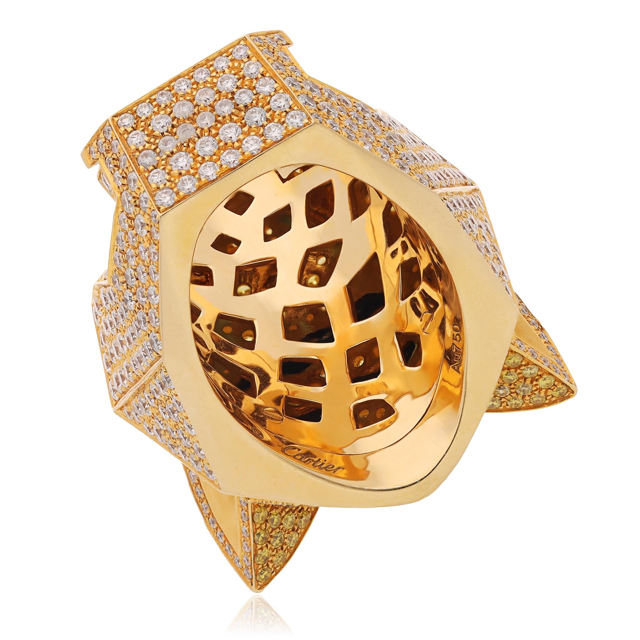 CARTIER Yellow and White Diamond, Emerald, and Onyx Panthère Head Ring