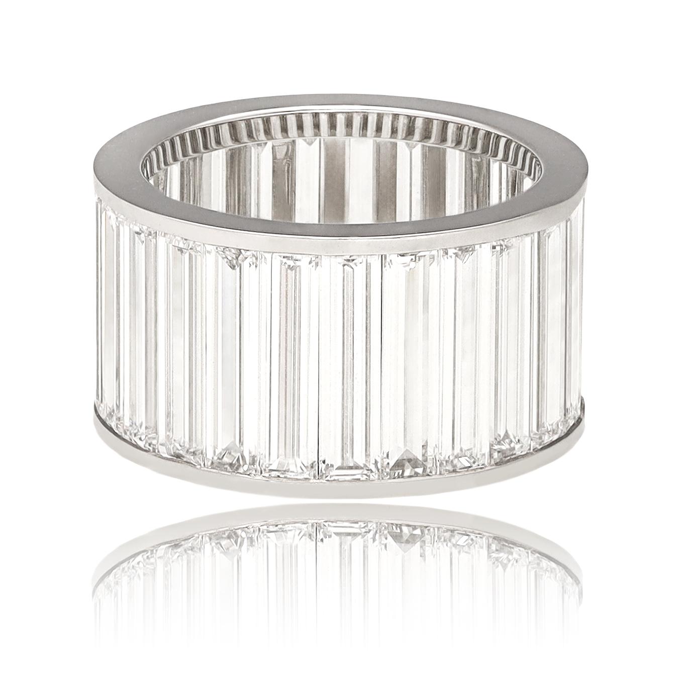 PLATINUM ELONGATED BAGUETTE DIAMOND WEDDING RING