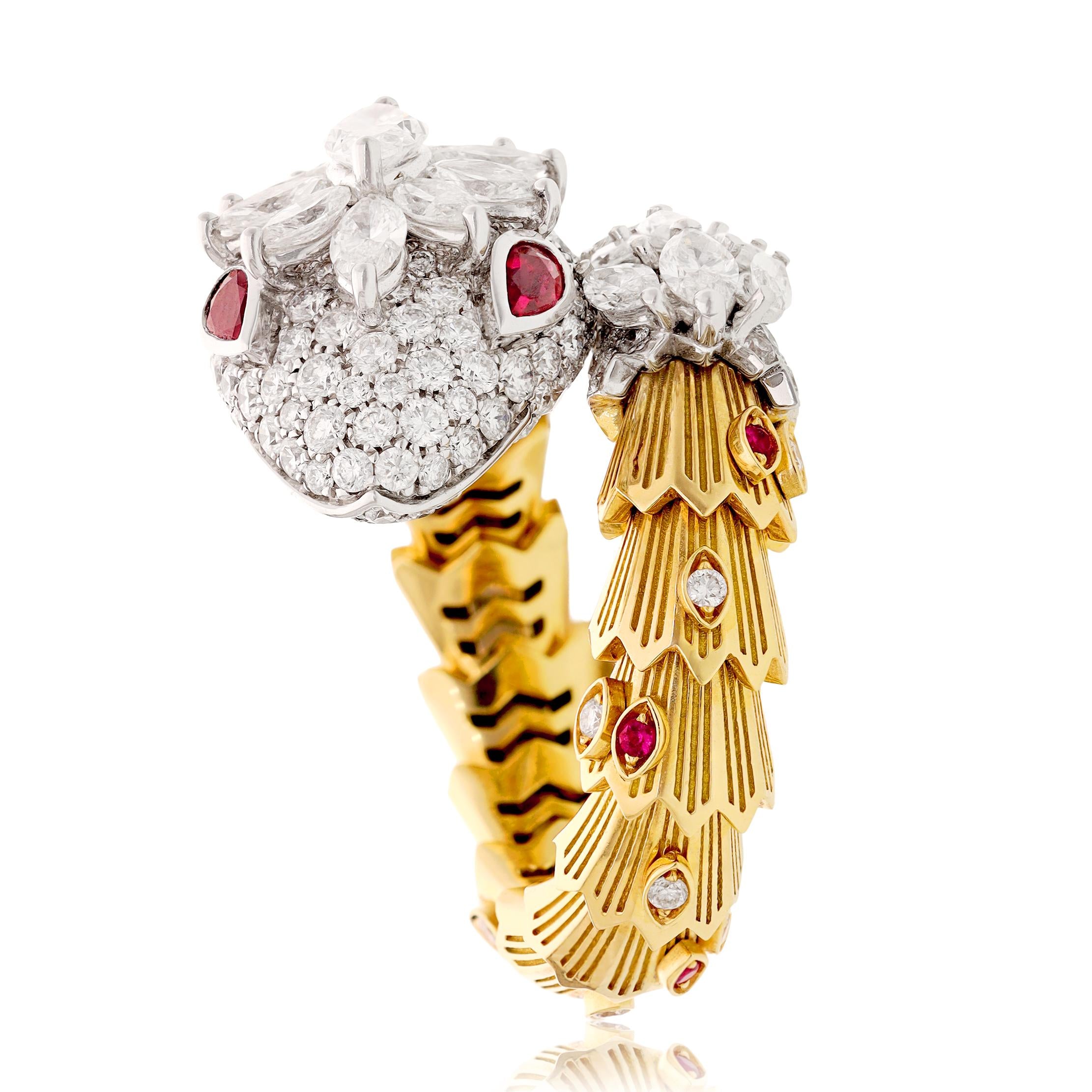 BULGARI 18K Two-Tone Gold, Diamond and Ruby Eyes Serpenti Ring