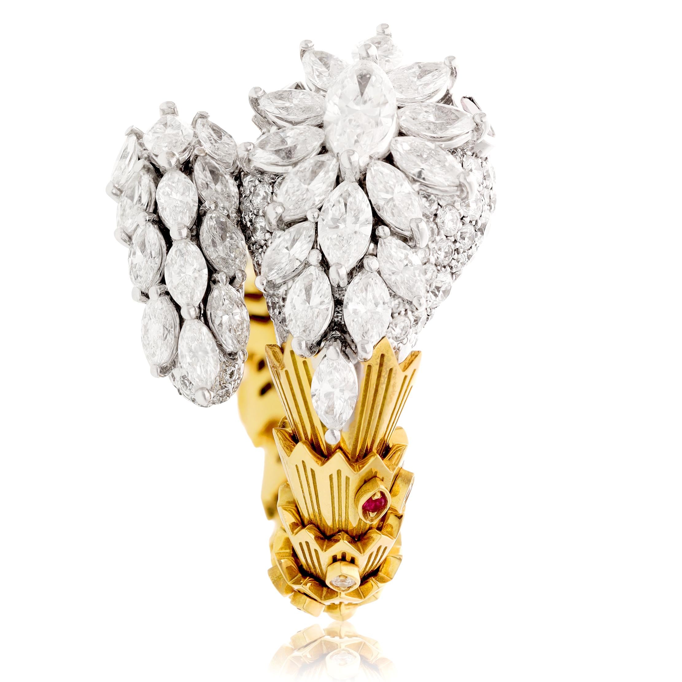BULGARI 18K Two-Tone Gold, Diamond and Ruby Eyes Serpenti Ring