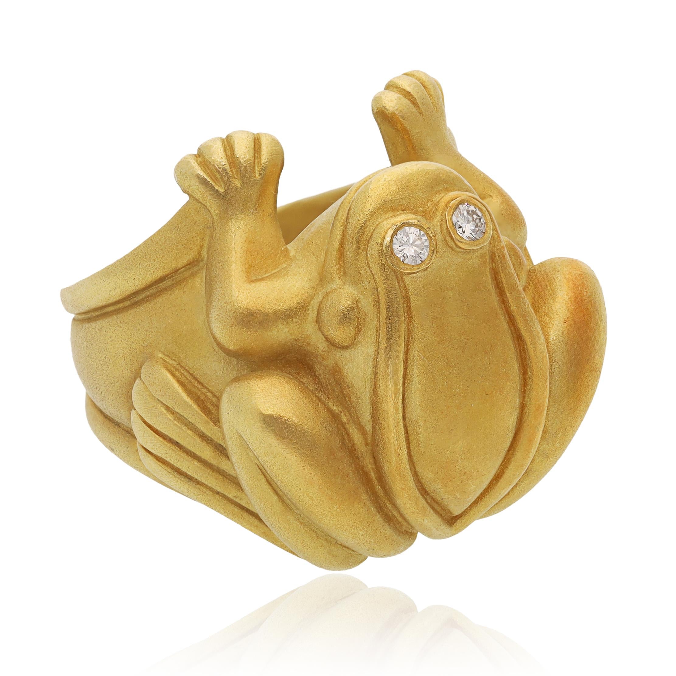 KIESELSTEIN CORD 18K Brushed Yellow Gold and Diamond-Eyes Frog Ring