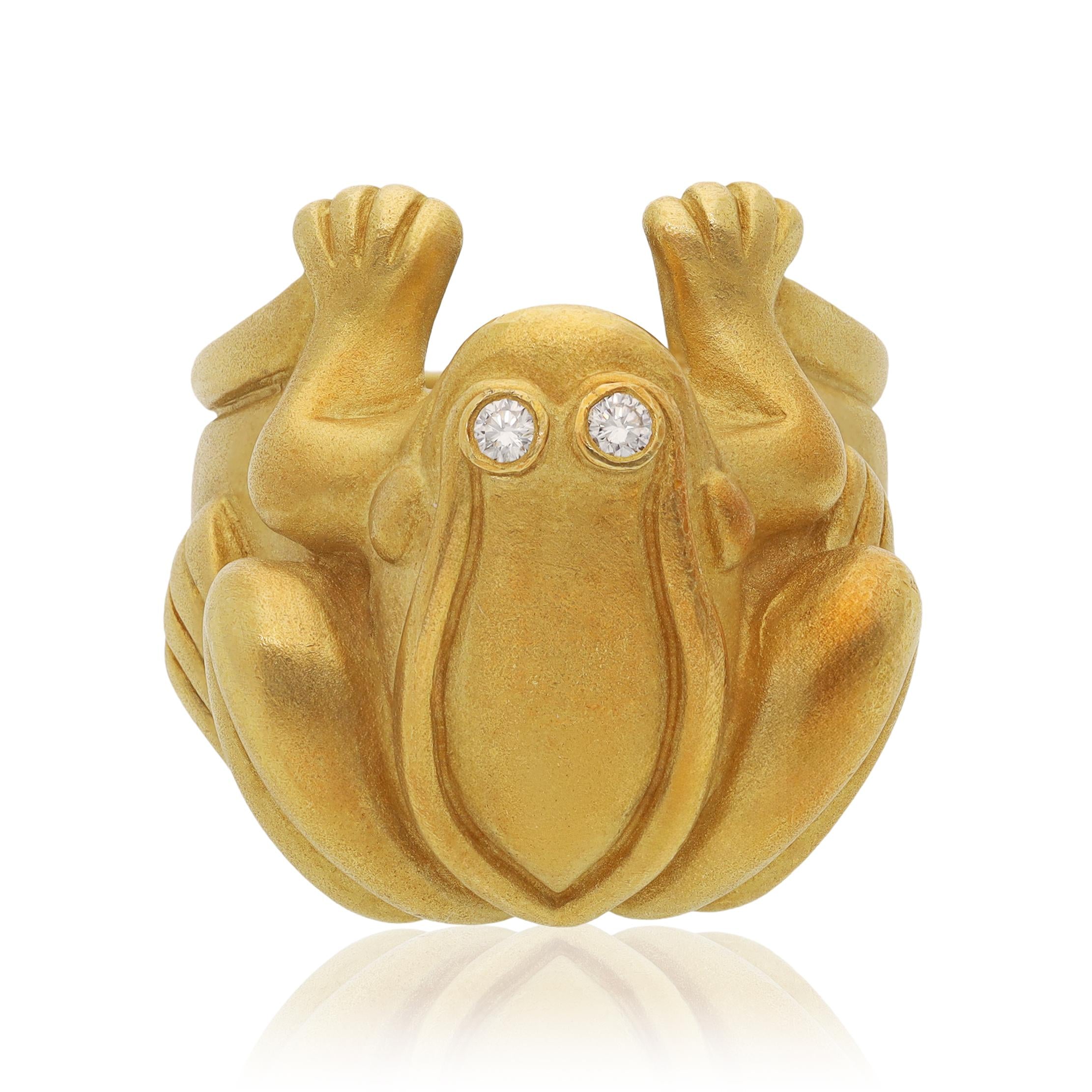 KIESELSTEIN CORD 18K Brushed Yellow Gold and Diamond-Eyes Frog Ring