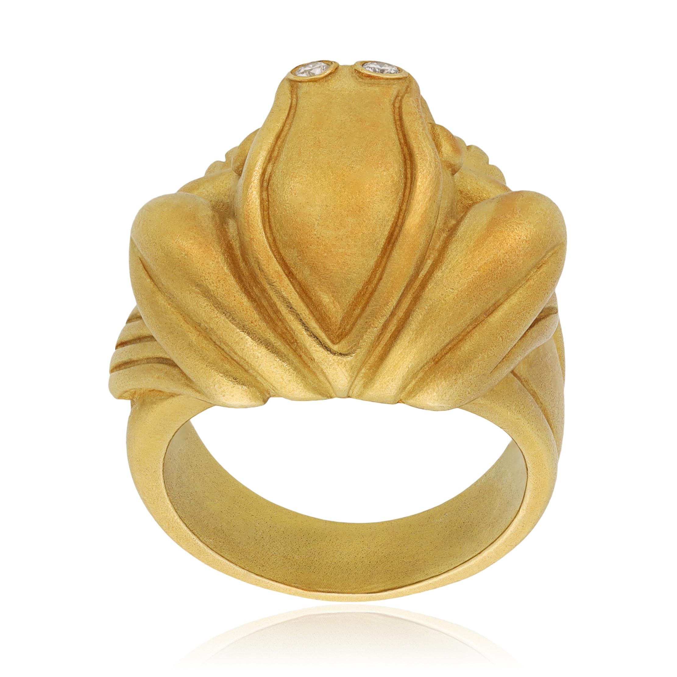 KIESELSTEIN CORD 18K Brushed Yellow Gold and Diamond-Eyes Frog Ring