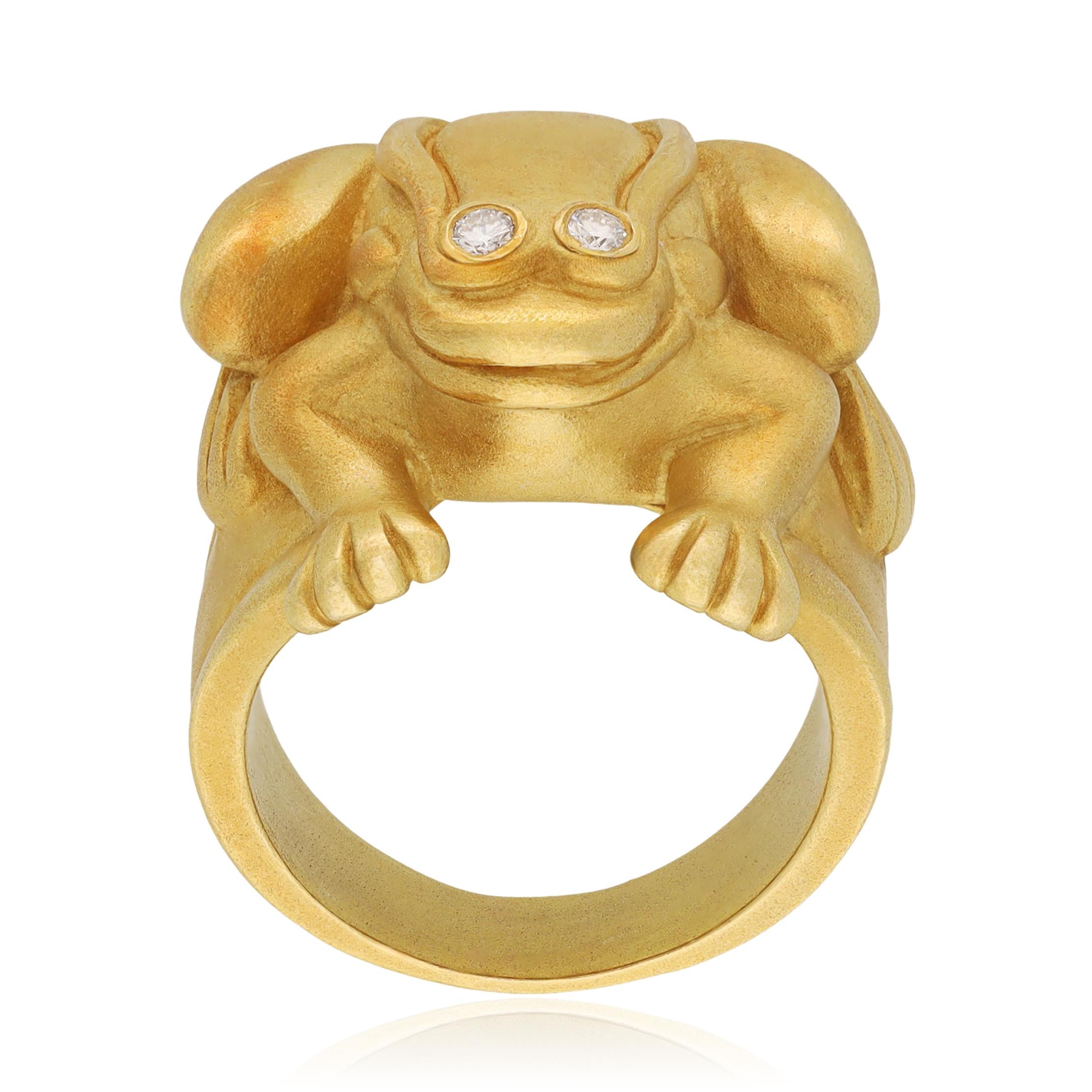 KIESELSTEIN CORD 18K Brushed Yellow Gold and Diamond-Eyes Frog Ring