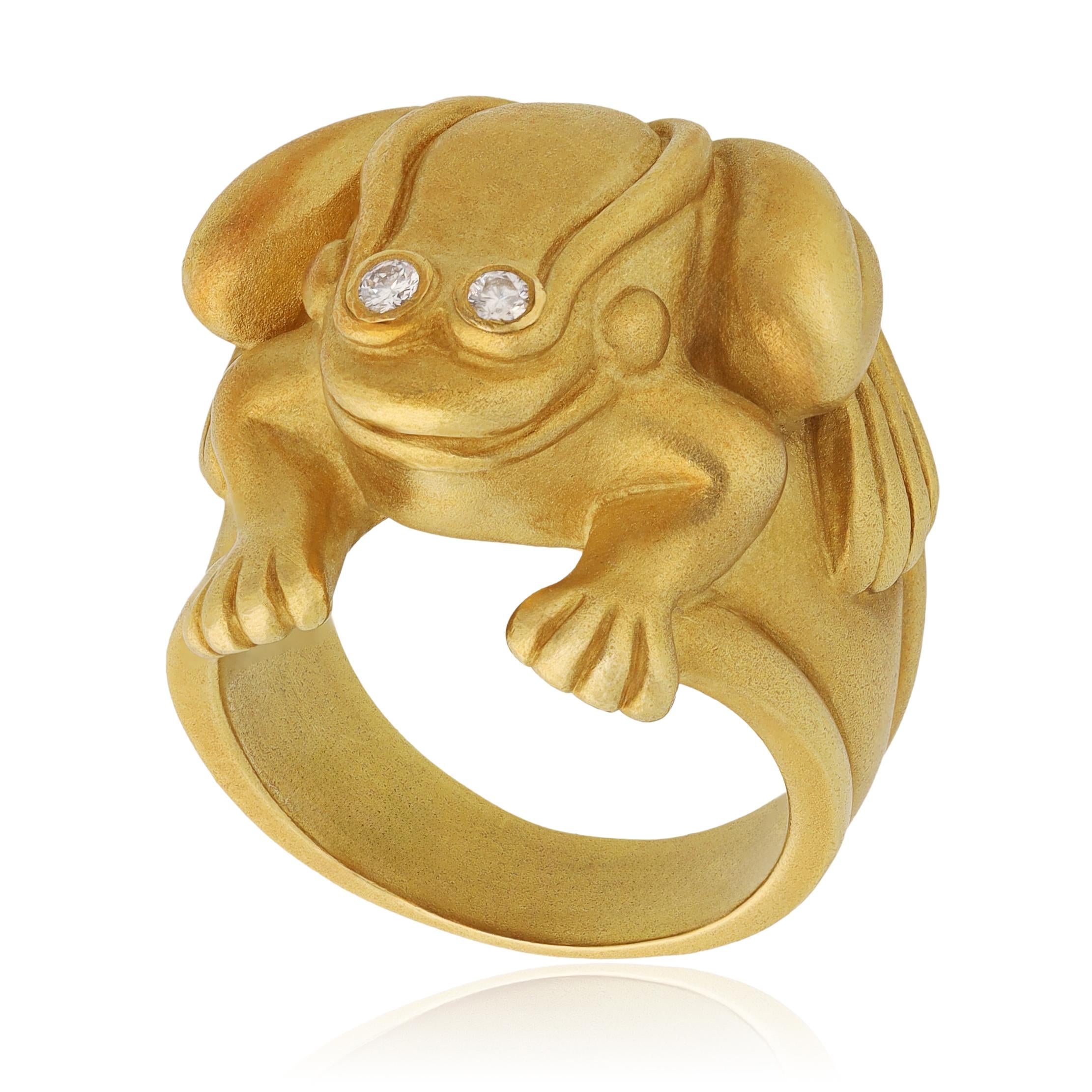 KIESELSTEIN CORD 18K Brushed Yellow Gold and Diamond-Eyes Frog Ring