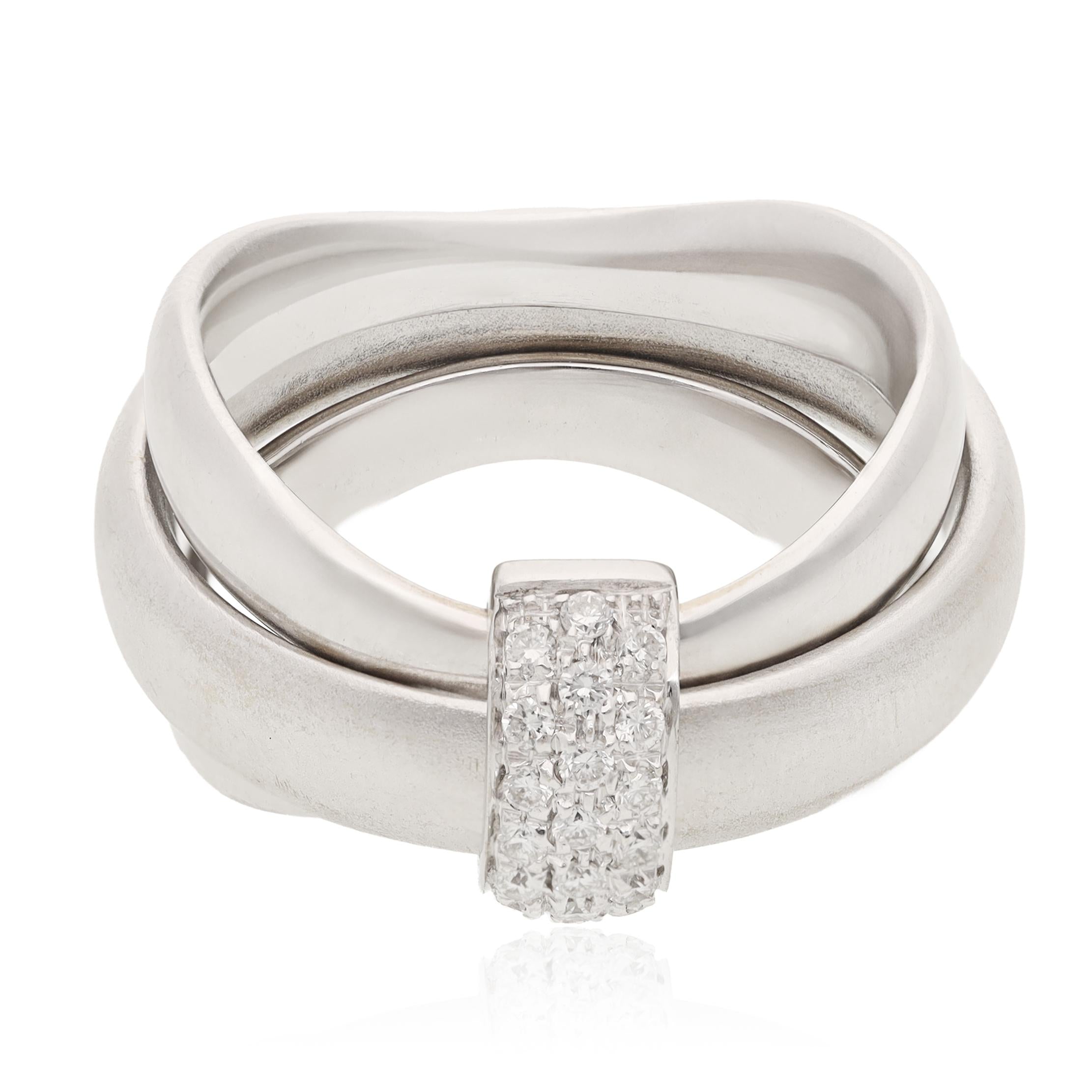 POMELLATO 18K White Gold and Diamond Three-Band Ring