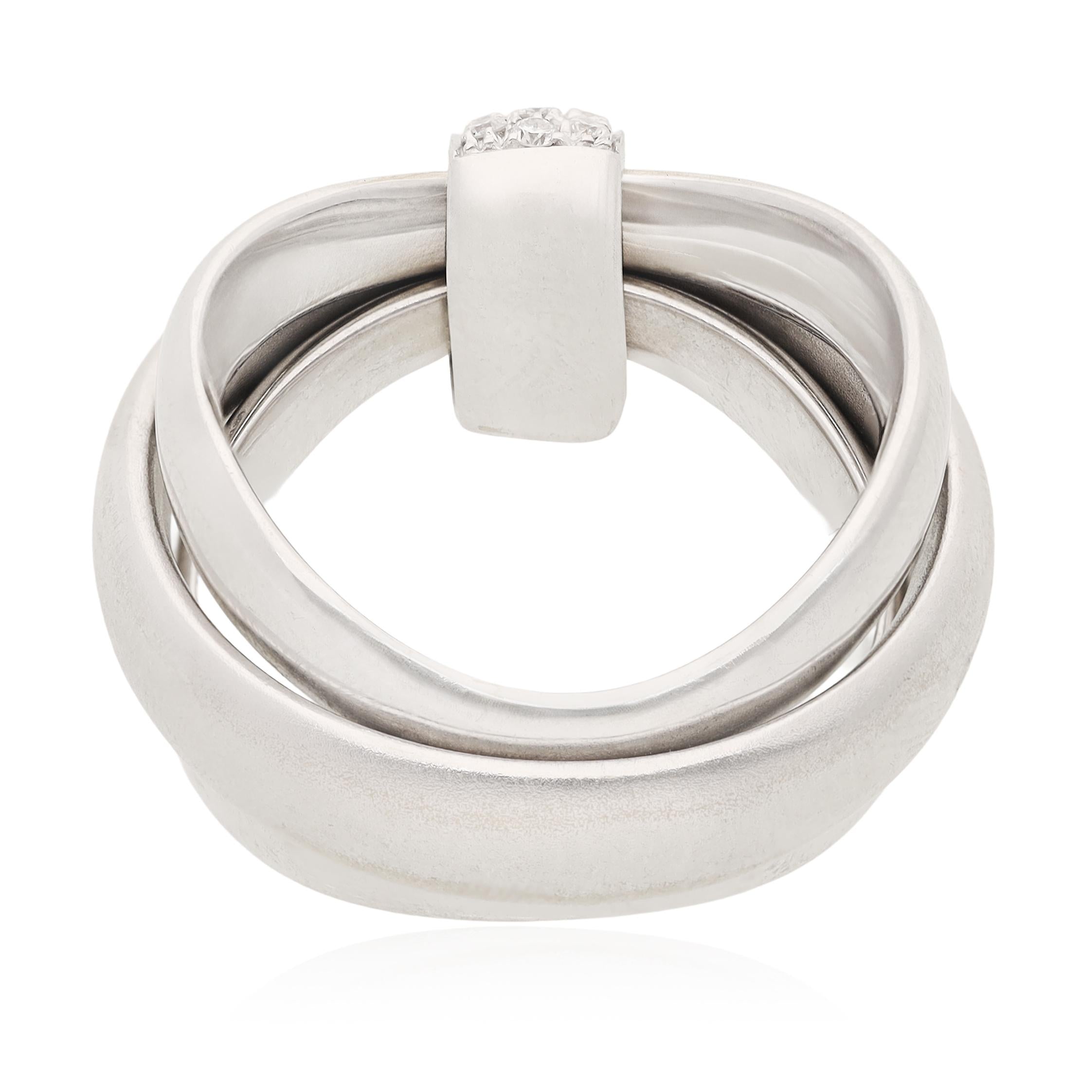 POMELLATO 18K White Gold and Diamond Three-Band Ring