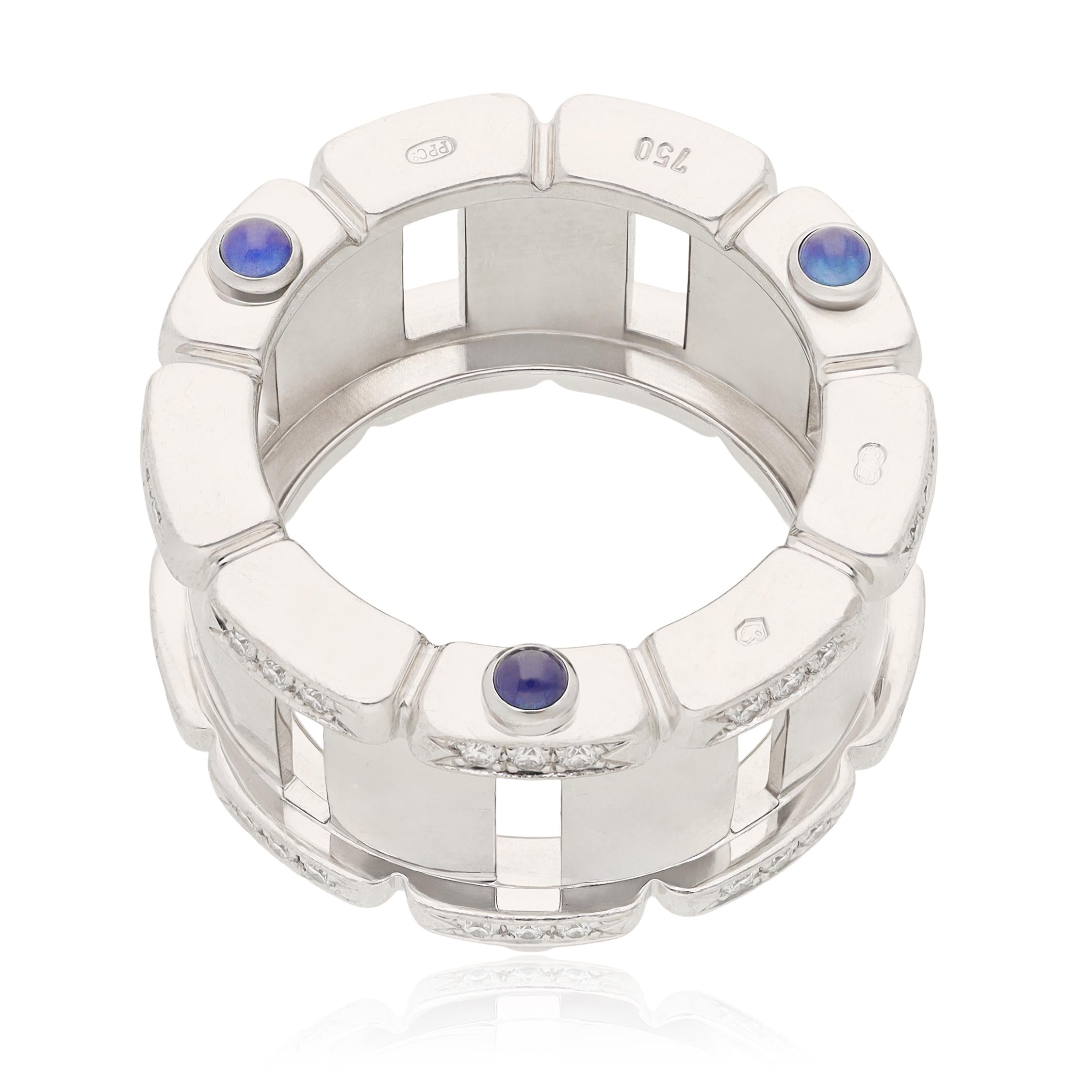 PATEK PHILIPPE 18K White Gold, Diamond and Cabochon Sapphire Ring
