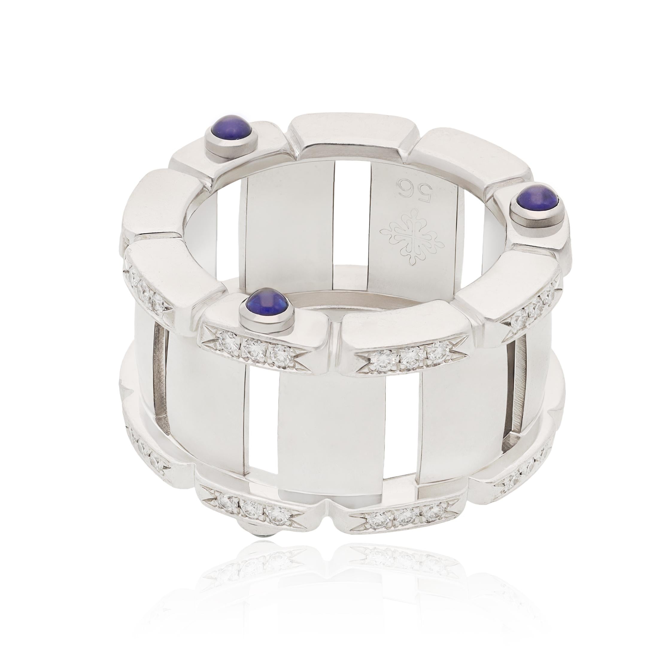 PATEK PHILIPPE 18K White Gold, Diamond and Cabochon Sapphire Ring