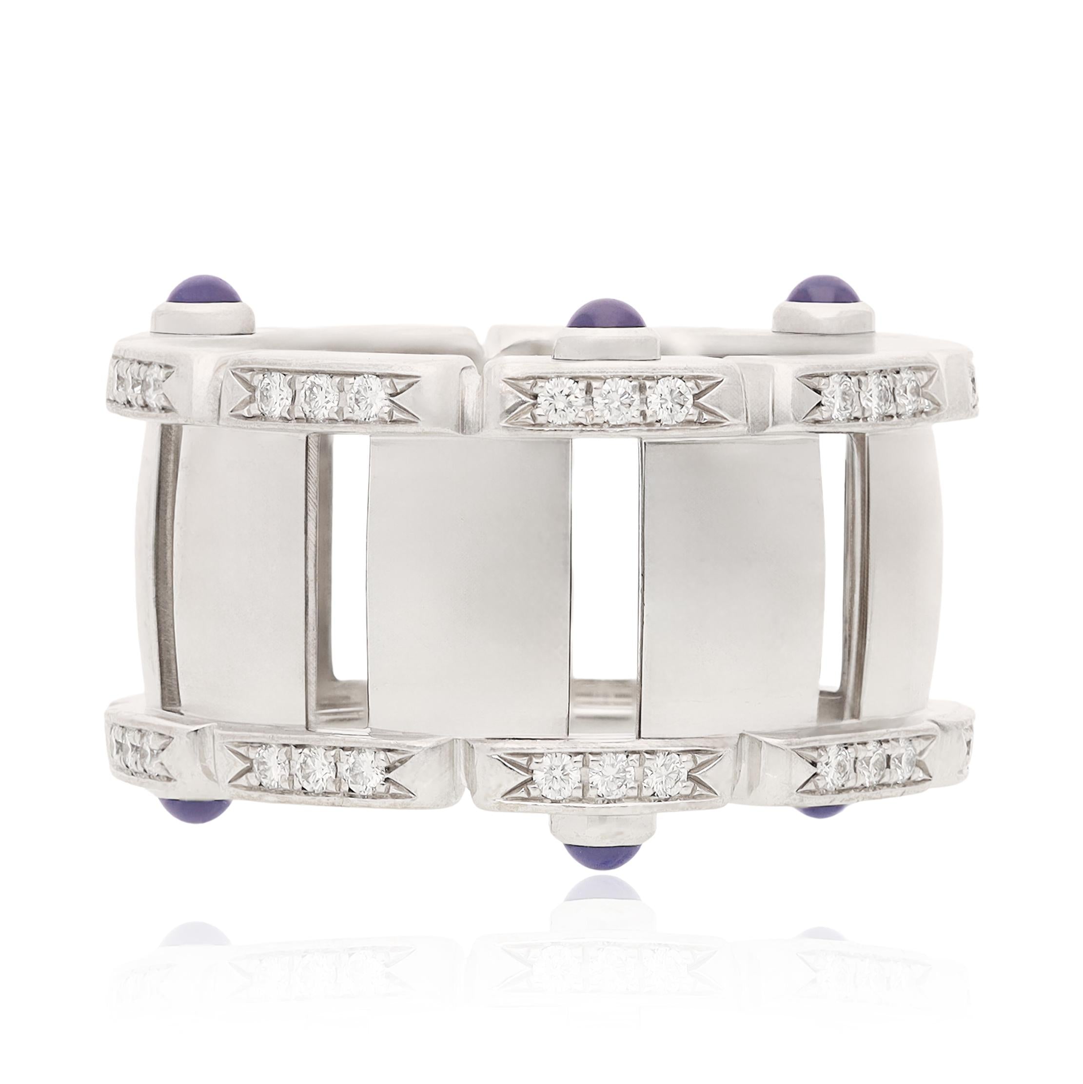 PATEK PHILIPPE 18K White Gold, Diamond and Cabochon Sapphire Ring