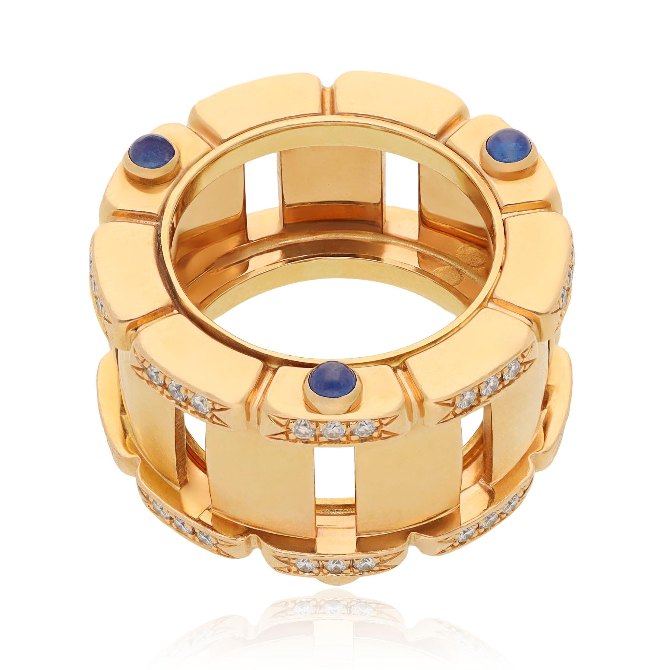 PATEK PHILIPPE 18K Rose Gold, Diamond and Cabochon Sapphire Wedding Ring