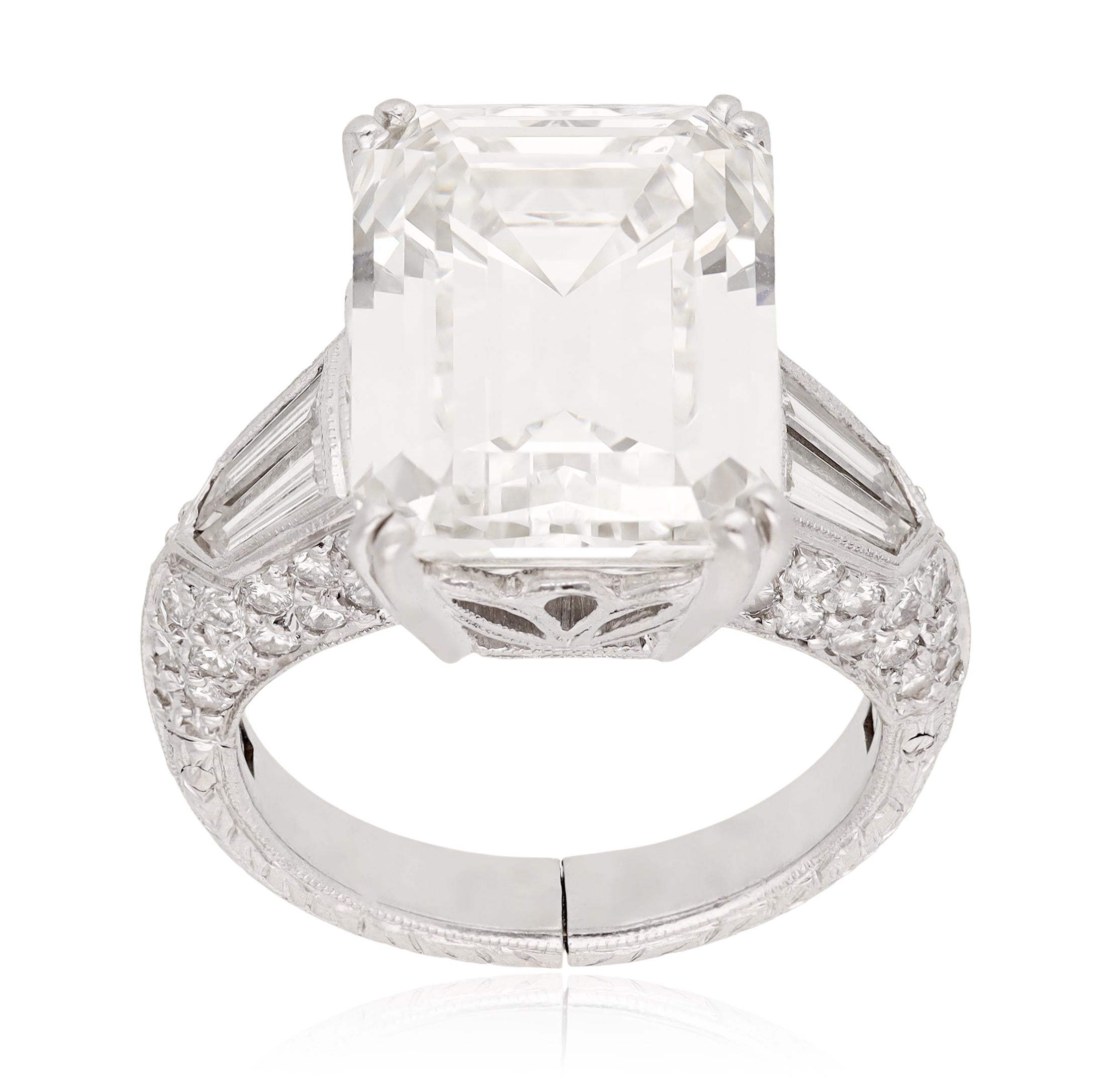 11.07 Emerald-Cut Platinum Diamond Ring