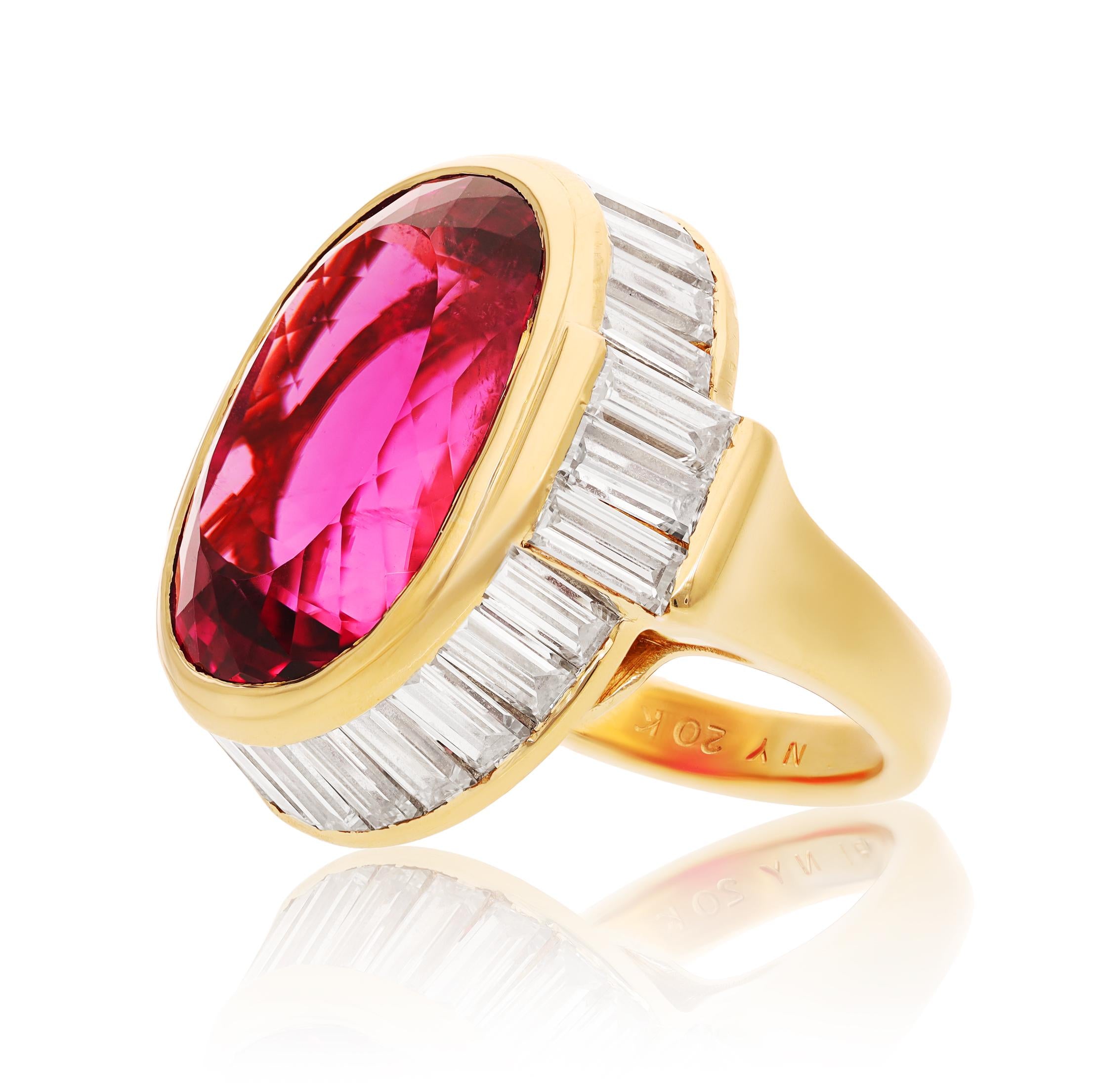 BULGARI 18K Yellow Gold Rubellite, and Diamond Ring