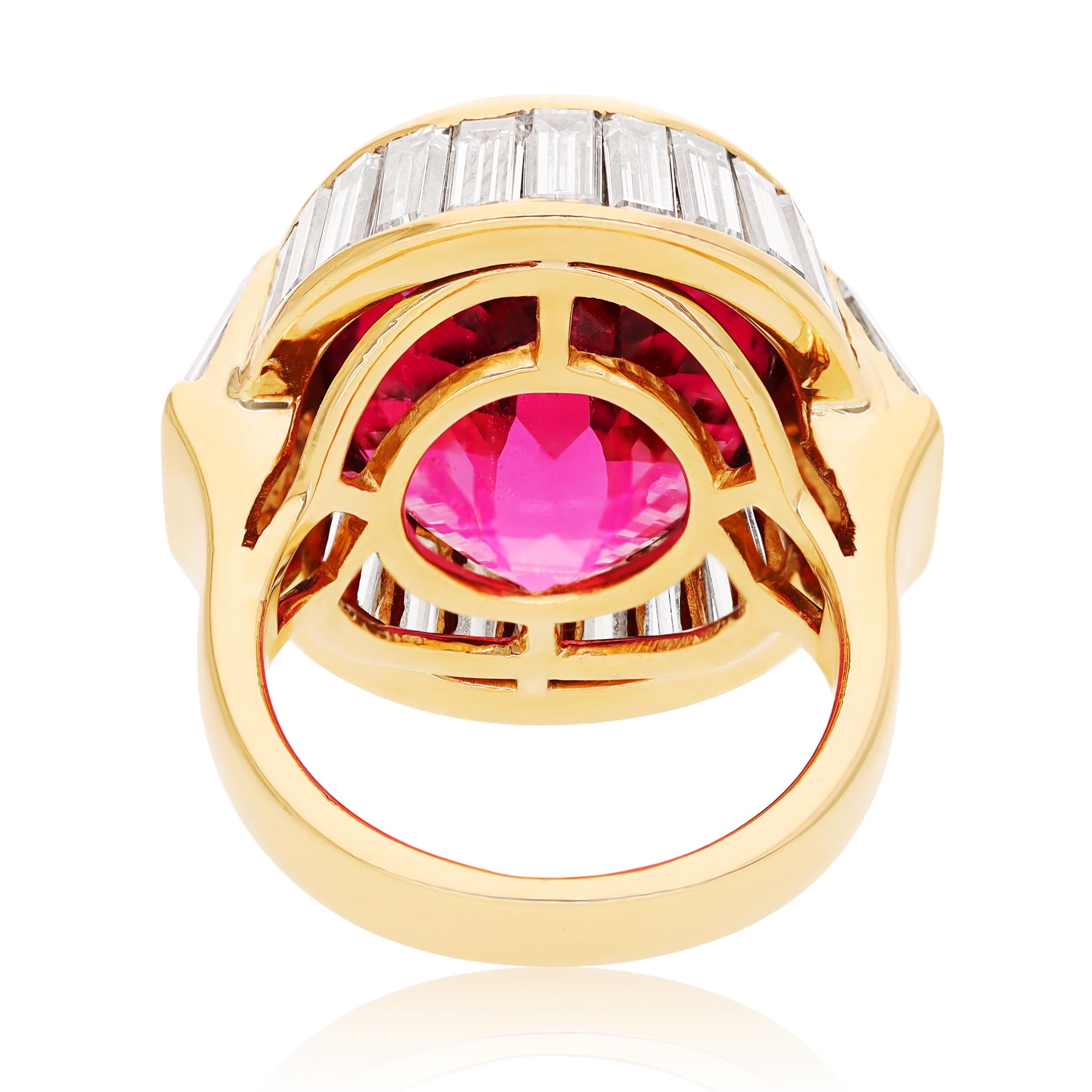 BULGARI 18K Yellow Gold Rubellite, and Diamond Ring