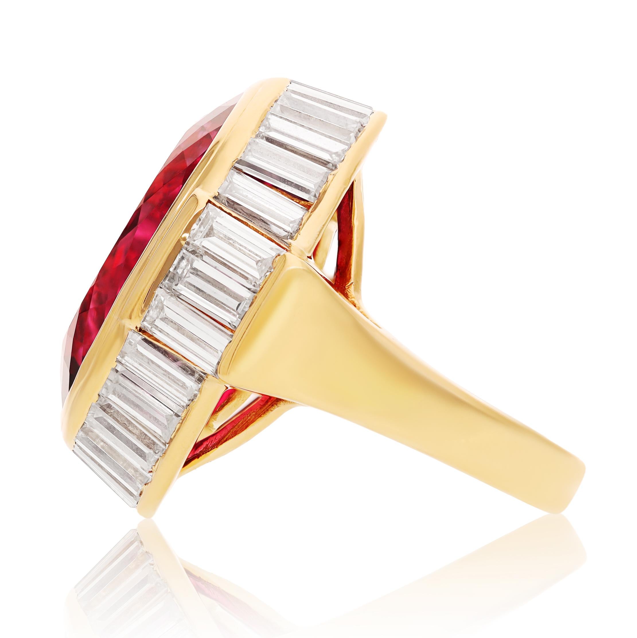 BULGARI 18K Yellow Gold Rubellite, and Diamond Ring