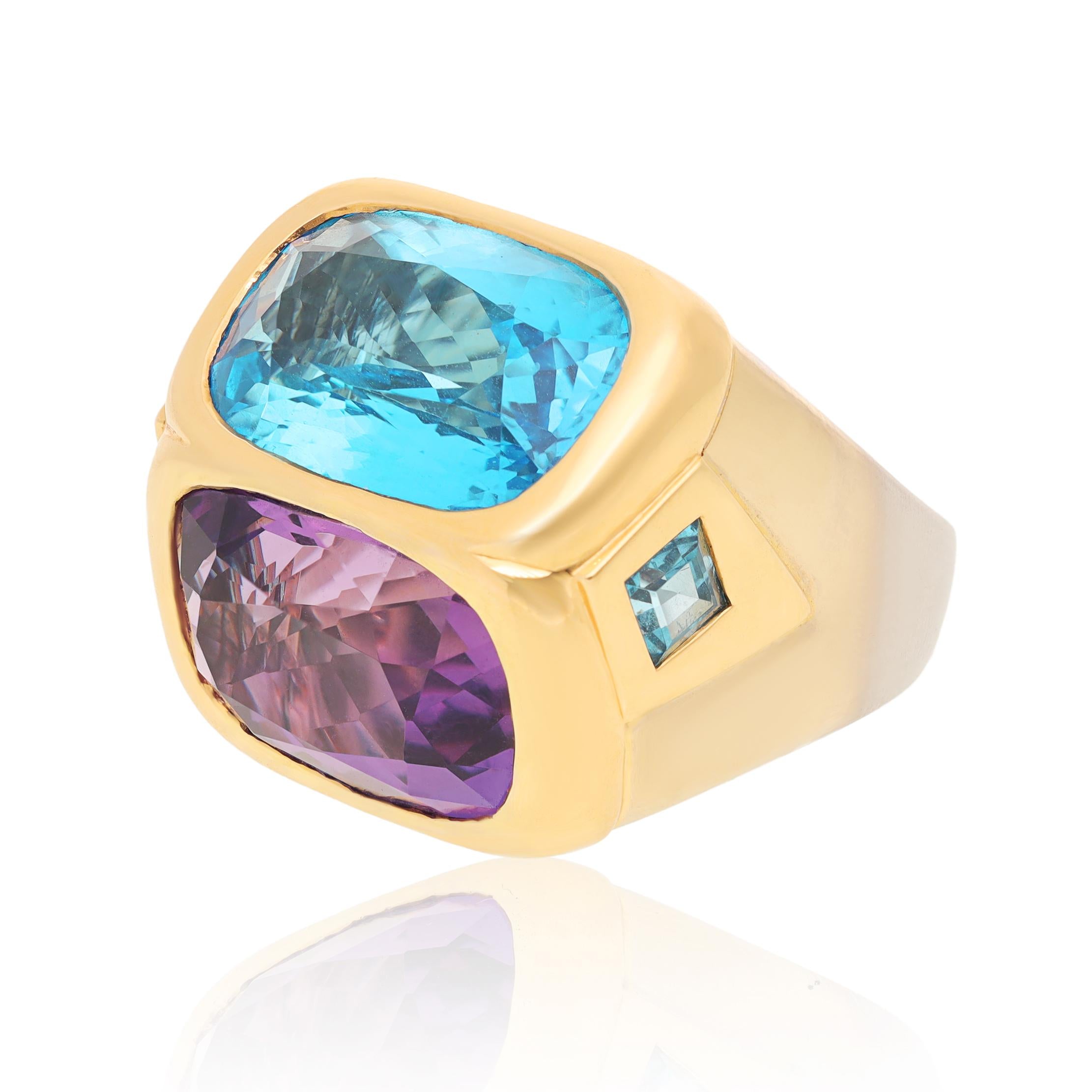 MARINA B. 18K Two Tone Gold, Amethyst and Blue Topaz Ring