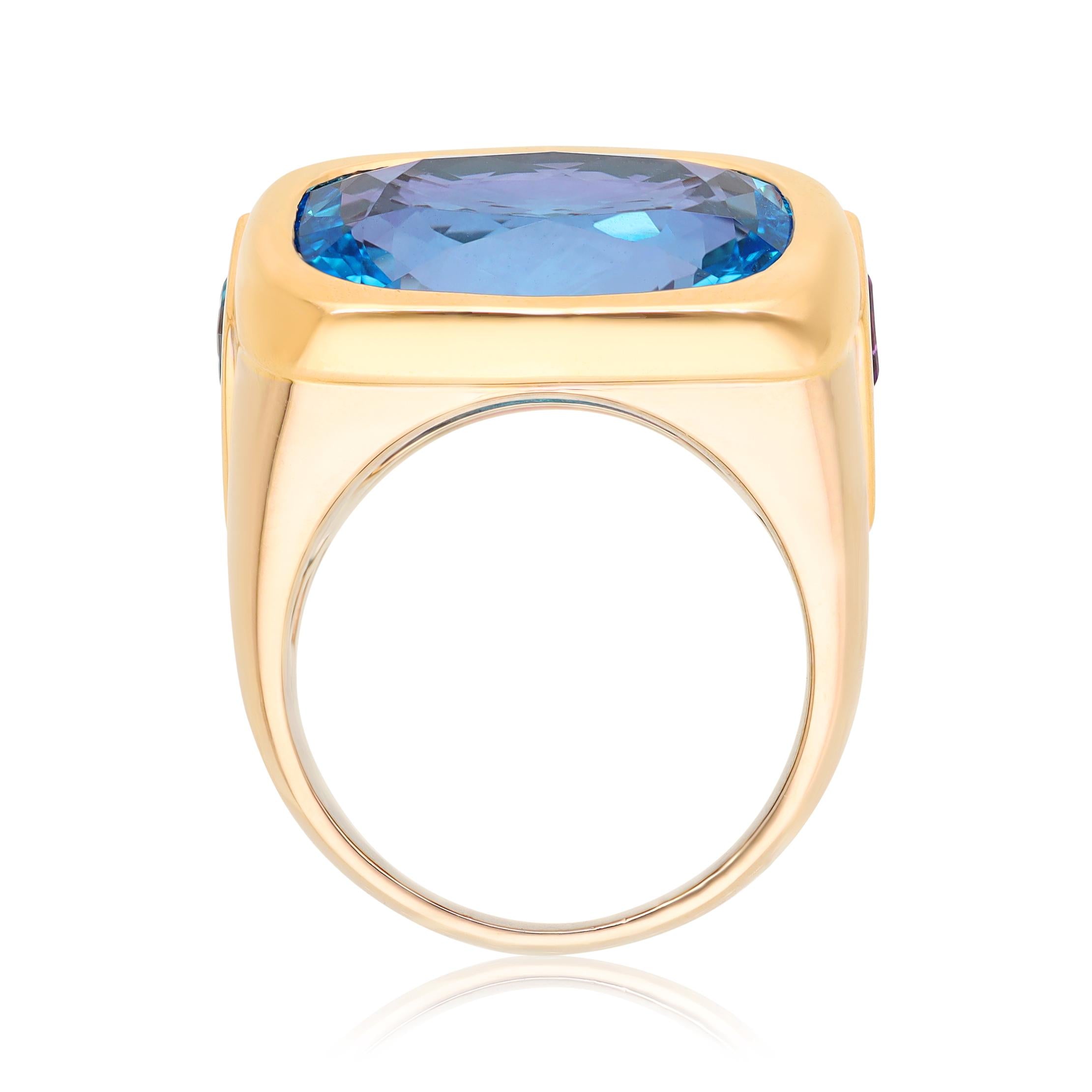 MARINA B. 18K Two Tone Gold, Amethyst and Blue Topaz Ring