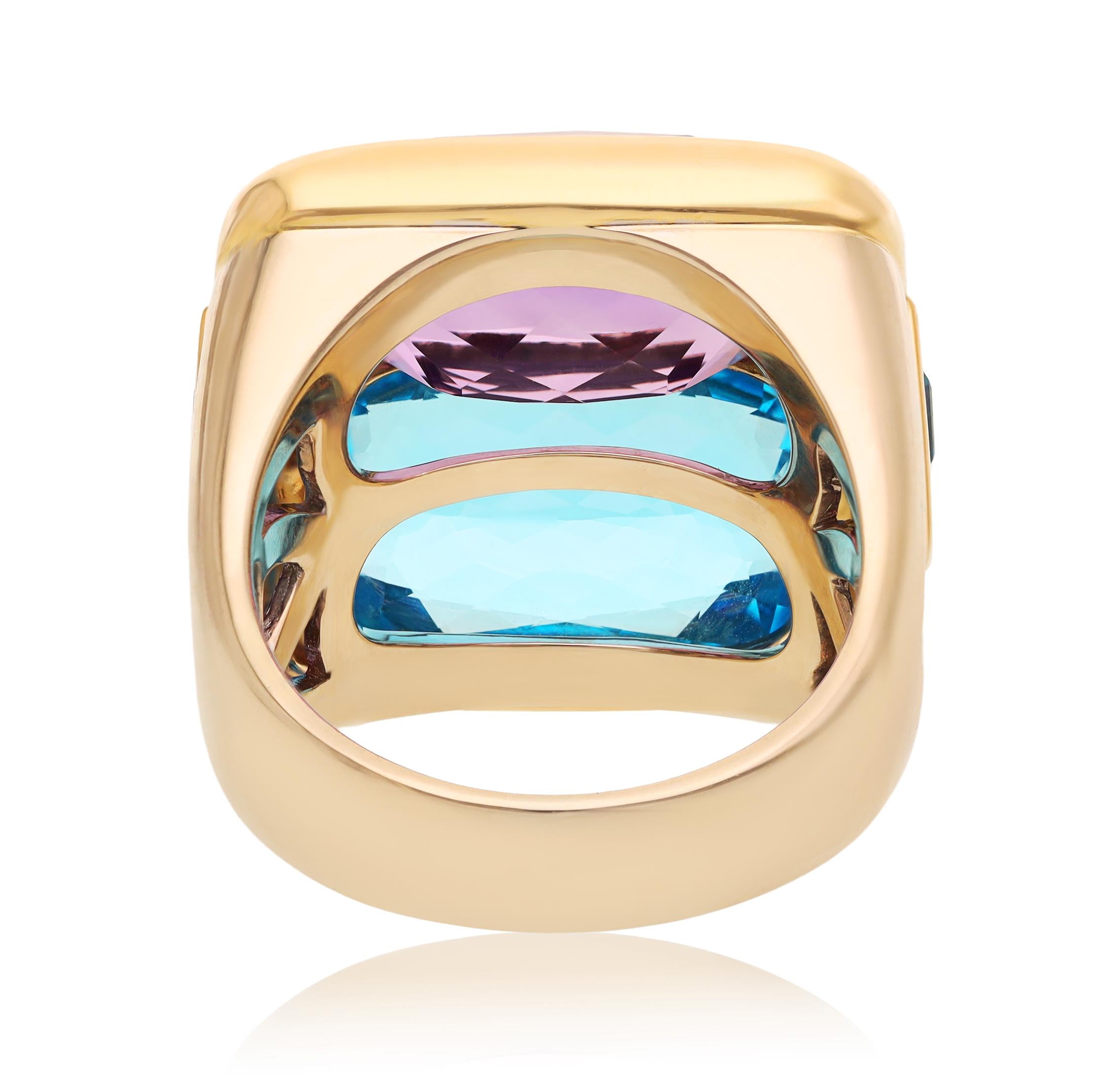 MARINA B. 18K Two Tone Gold, Amethyst and Blue Topaz Ring