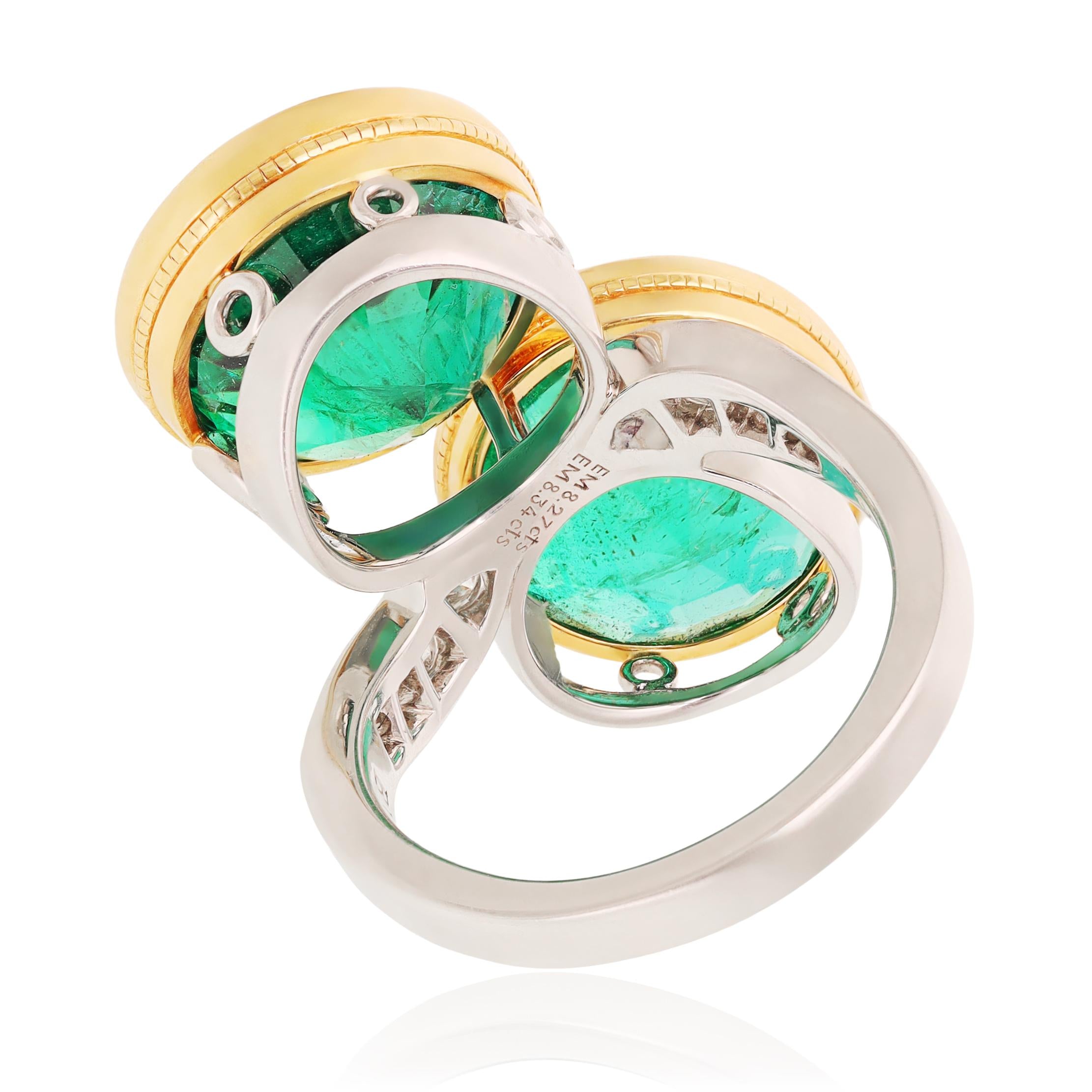 BULGARI 18K Yellow Gold and Platinum Double Emerald Bypass Ring