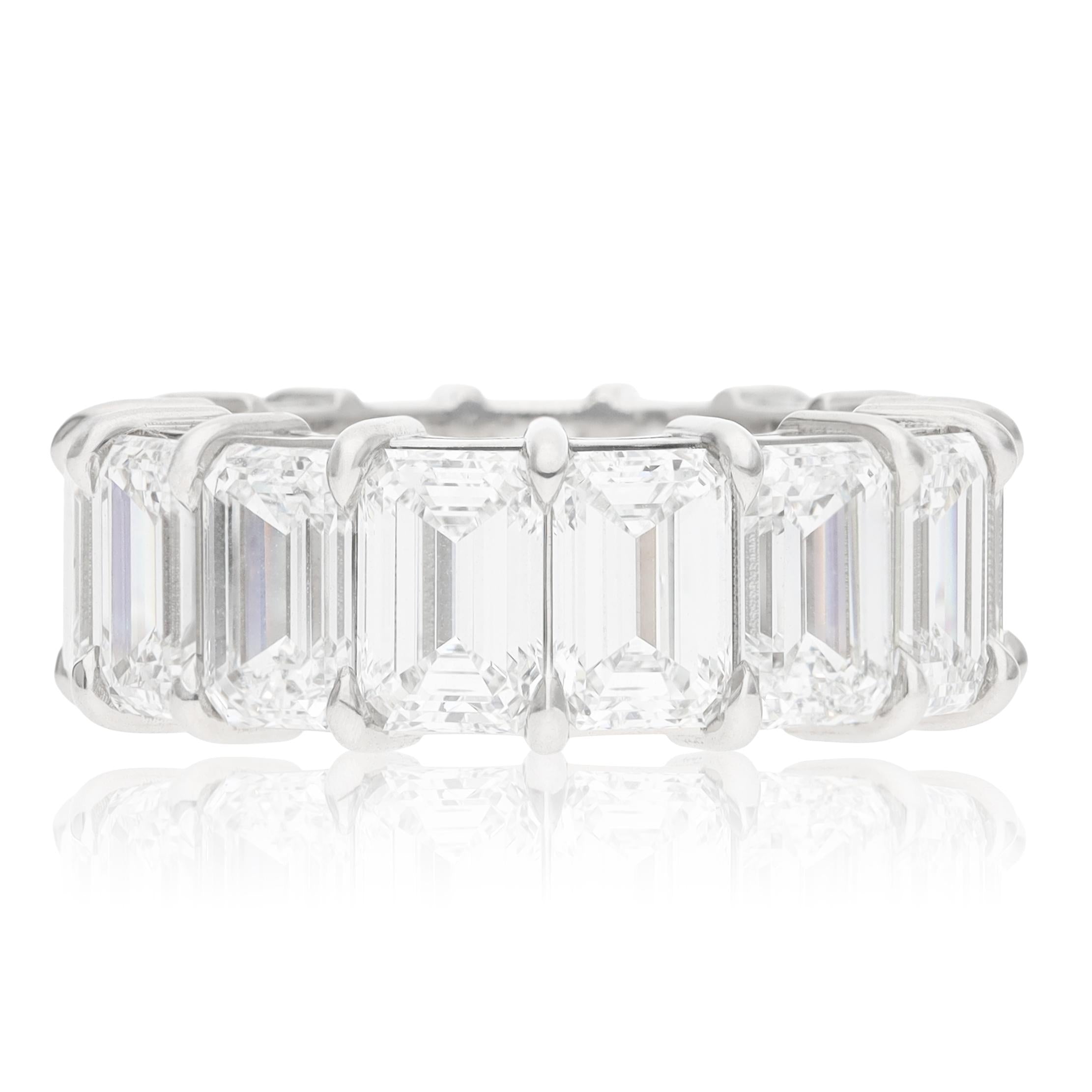 YAFA Platinum Emerald-Cut Diamond Eternity Band