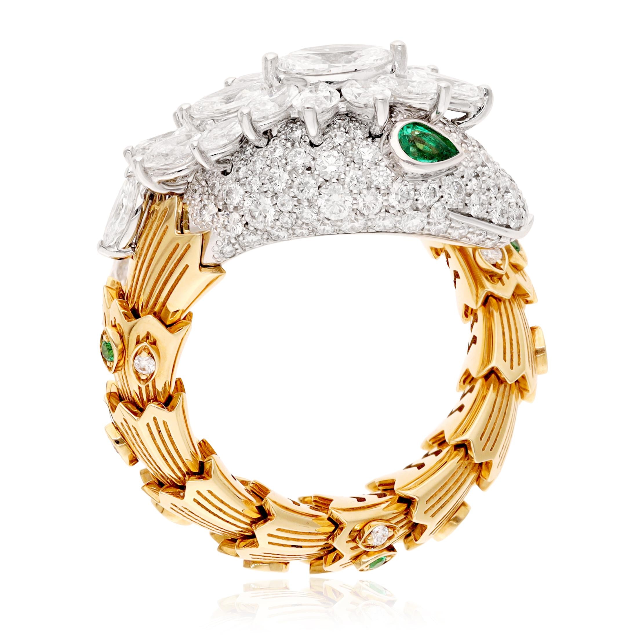 BULGARI 18K Two-Tone Gold, Diamond and Emerald Serpenti Ring