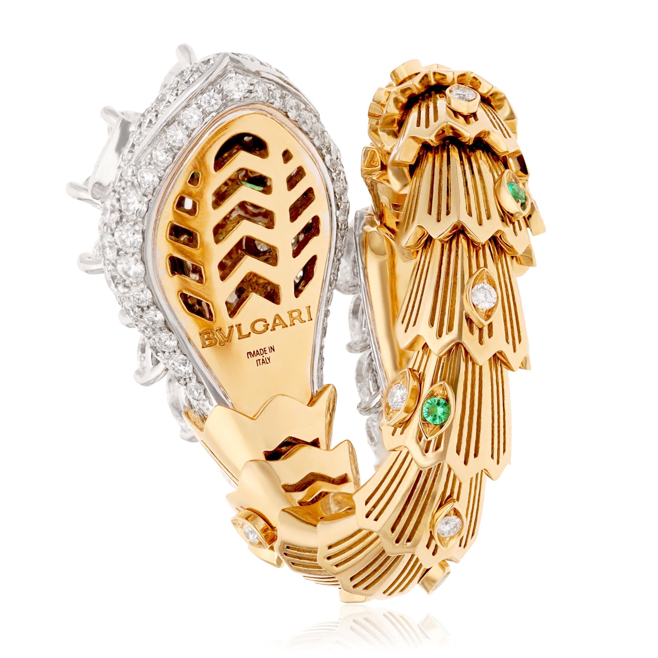 BULGARI 18K Two-Tone Gold, Diamond and Emerald Serpenti Ring