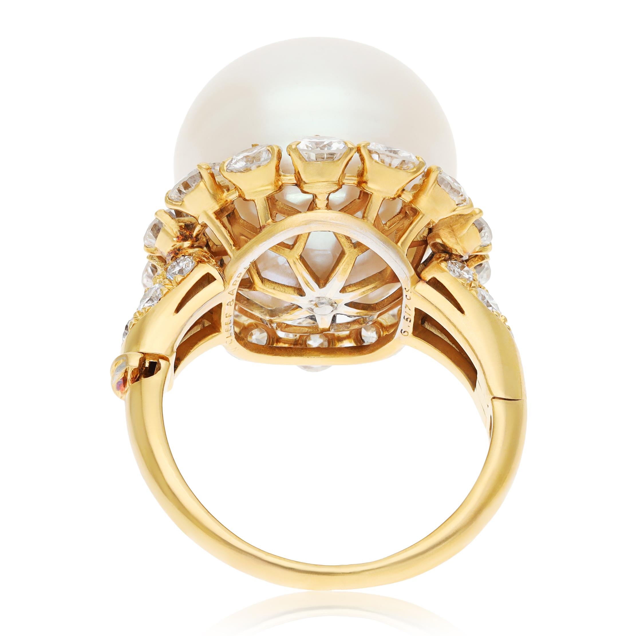VAN CLEEF & ARPELS 18K Yellow Gold, Diamond and Pearl Ring