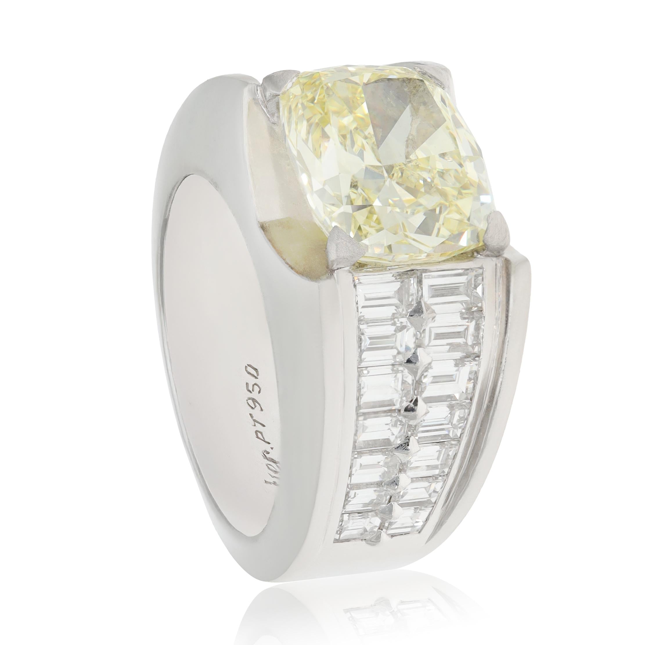 CARTIER Platinum, Cushion-Cut Fancy Yellow Diamond Ring