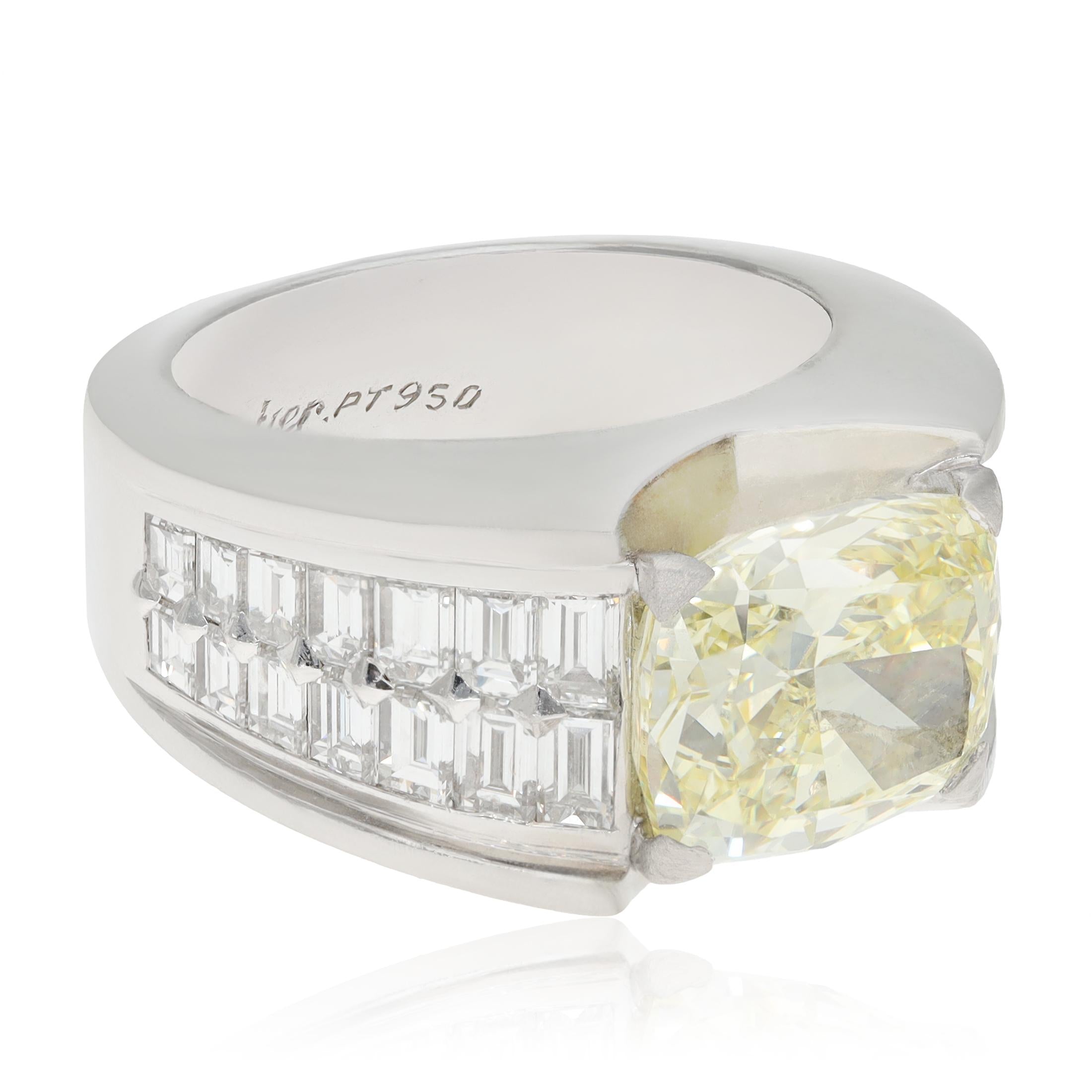 CARTIER Platinum, Cushion-Cut Fancy Yellow Diamond Ring