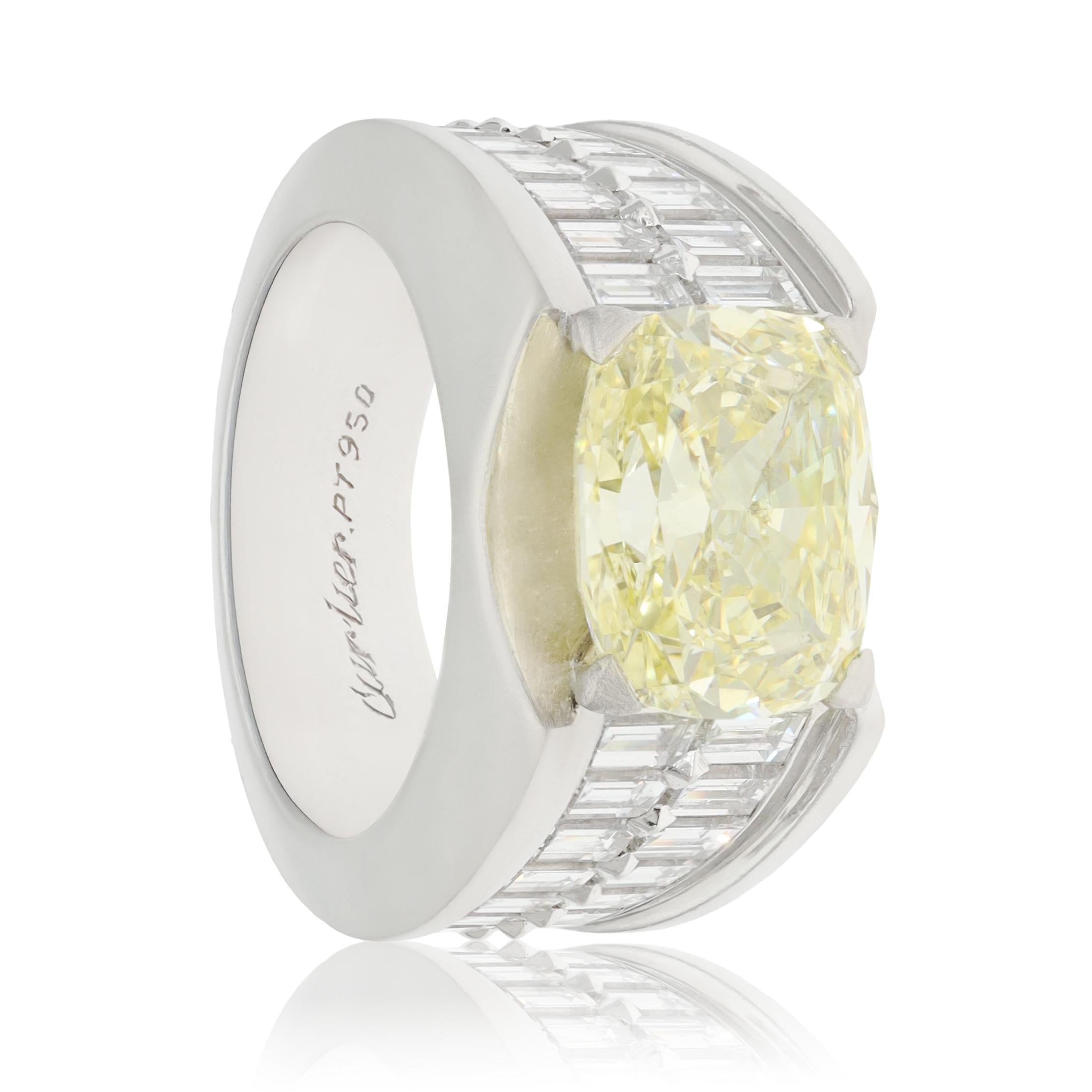 CARTIER Platinum, Cushion-Cut Fancy Yellow Diamond Ring