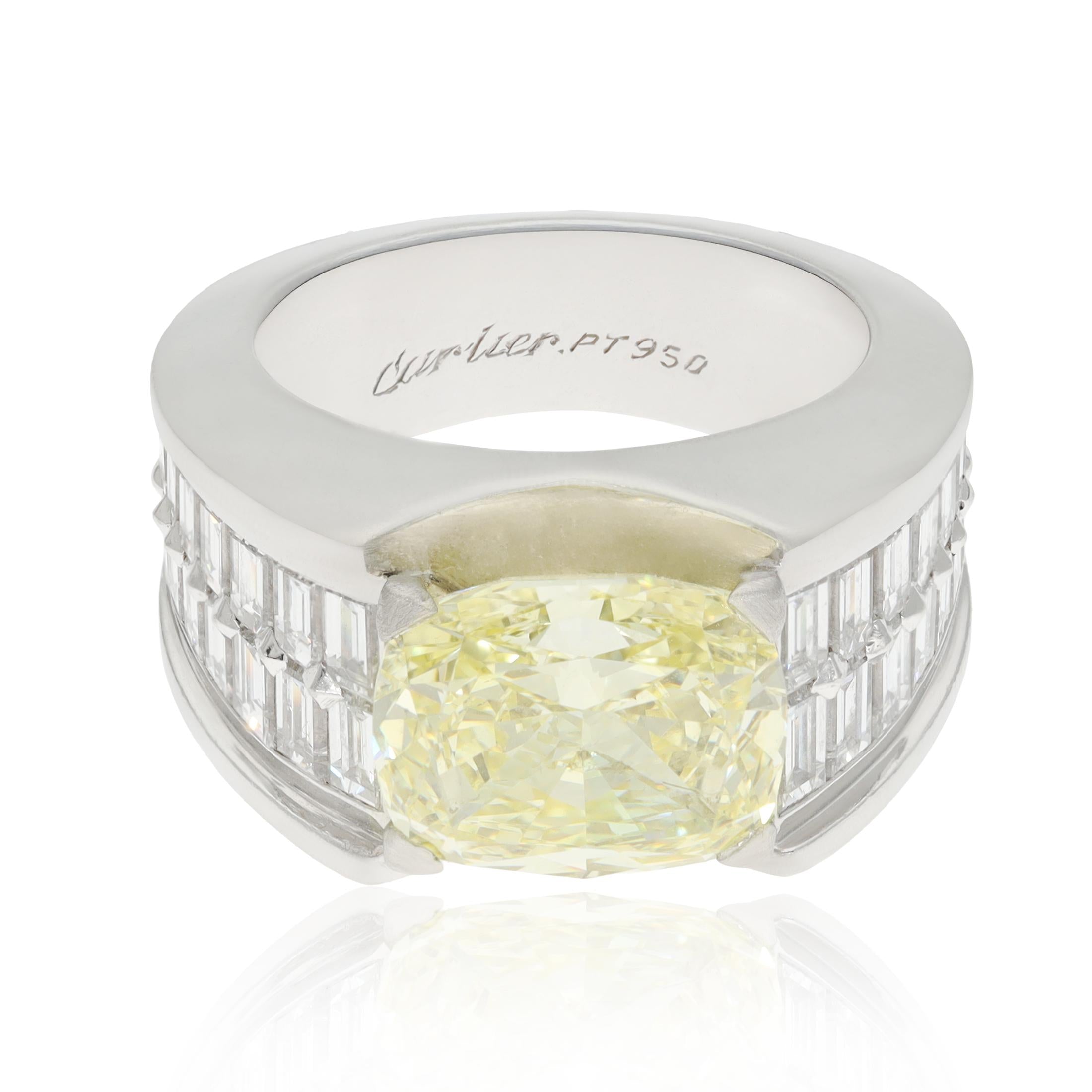 CARTIER Platinum, Cushion-Cut Fancy Yellow Diamond Ring