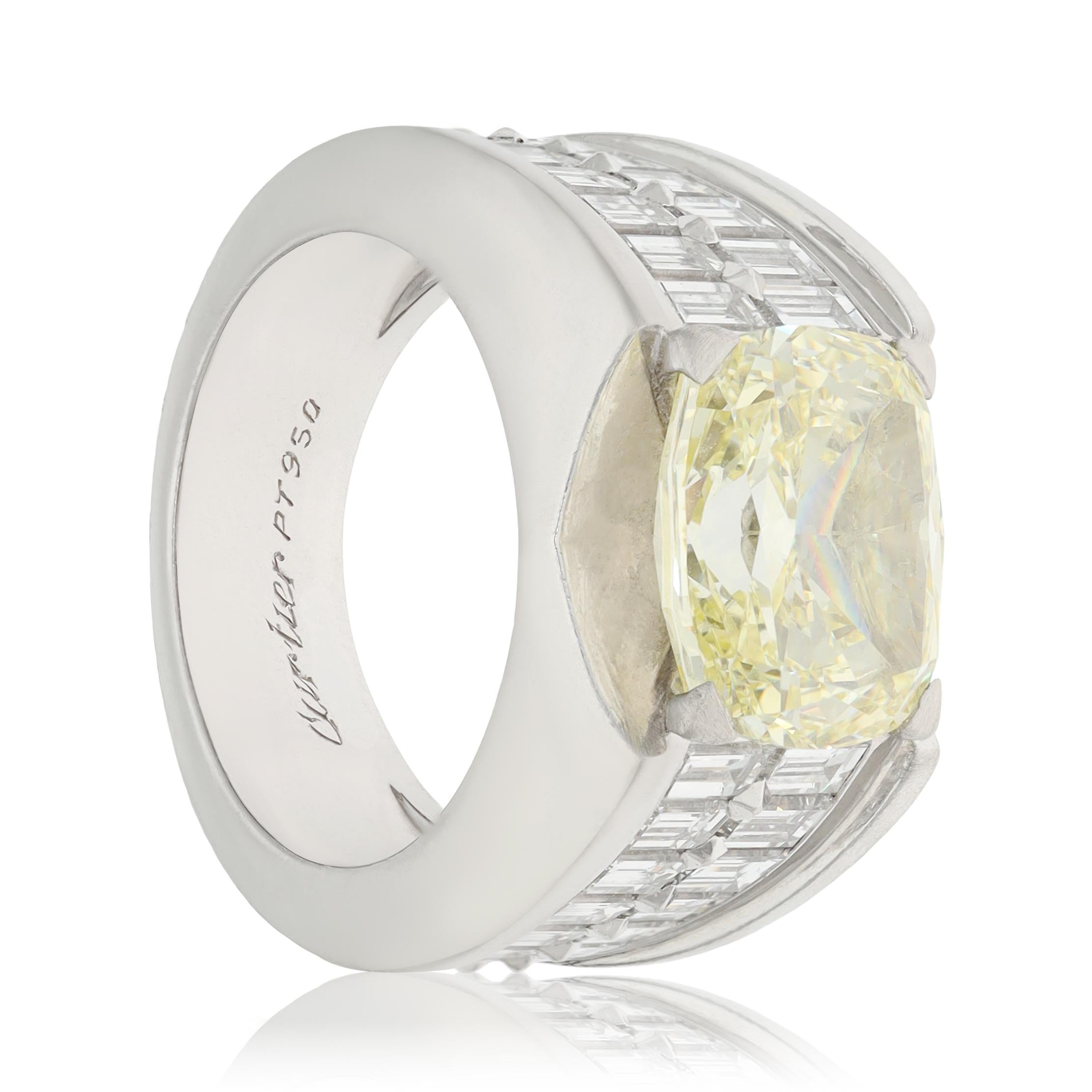CARTIER Platinum, Cushion-Cut Fancy Yellow Diamond Ring