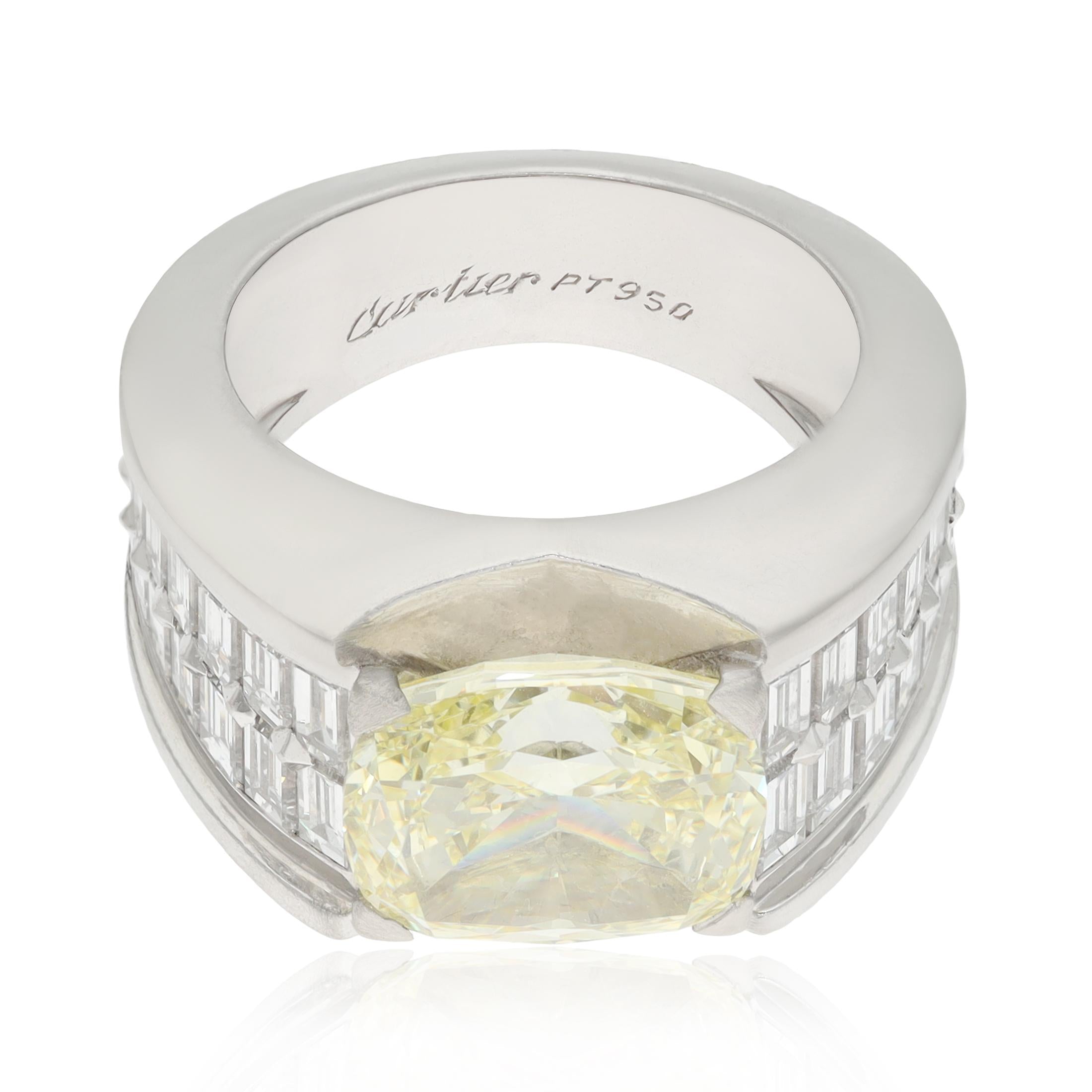 CARTIER Platinum, Cushion-Cut Fancy Yellow Diamond Ring