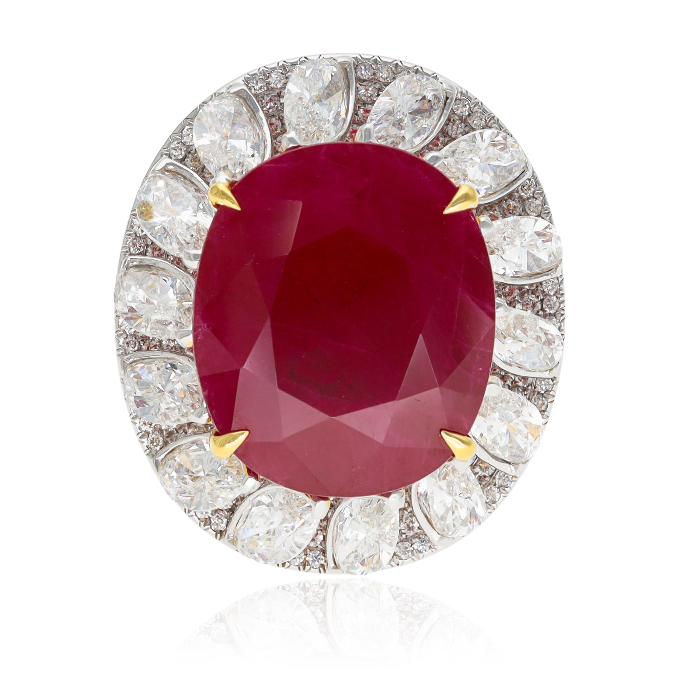 Oval Burma Ruby and Marquise-Cut Diamond Ring