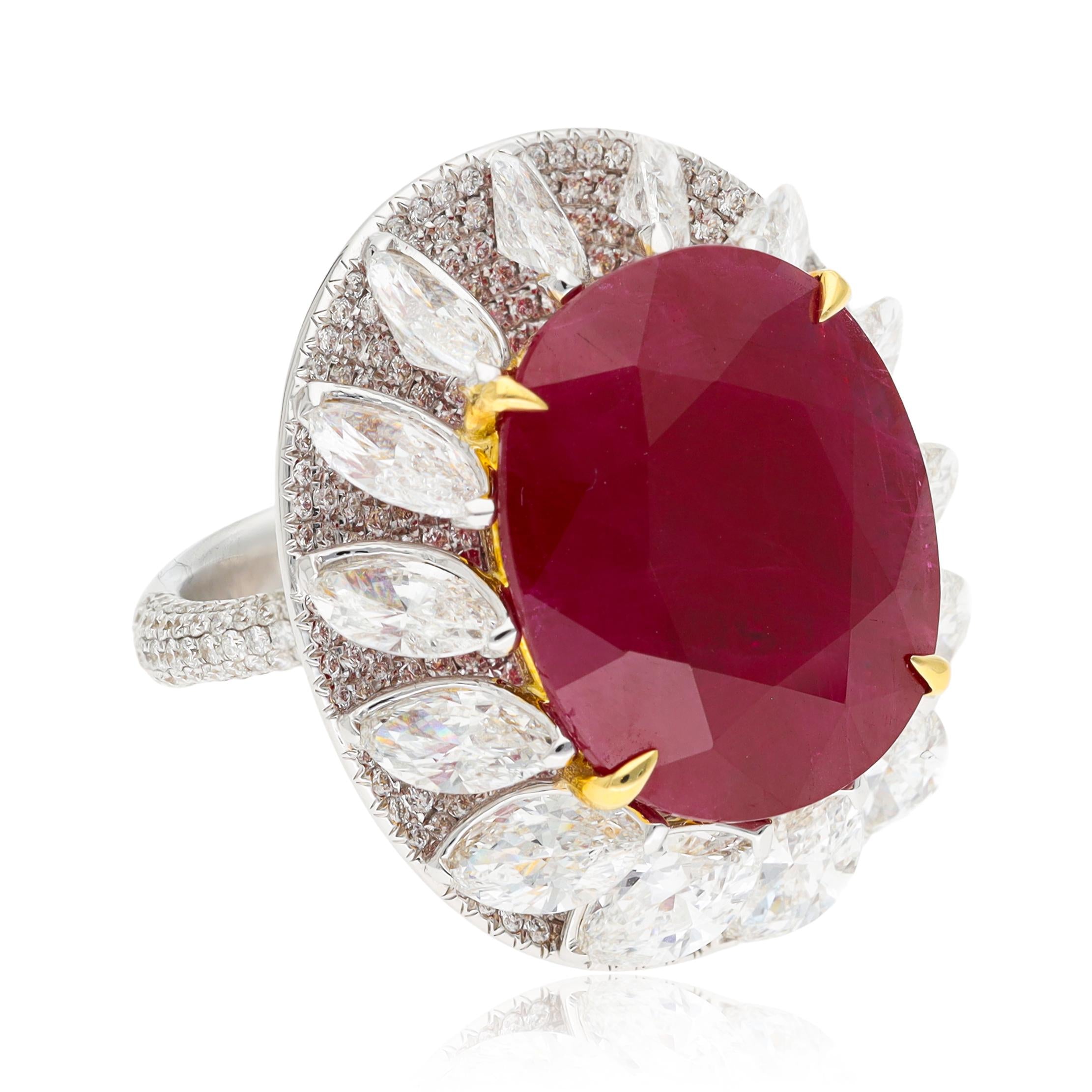 Oval Burma Ruby and Marquise-Cut Diamond Ring