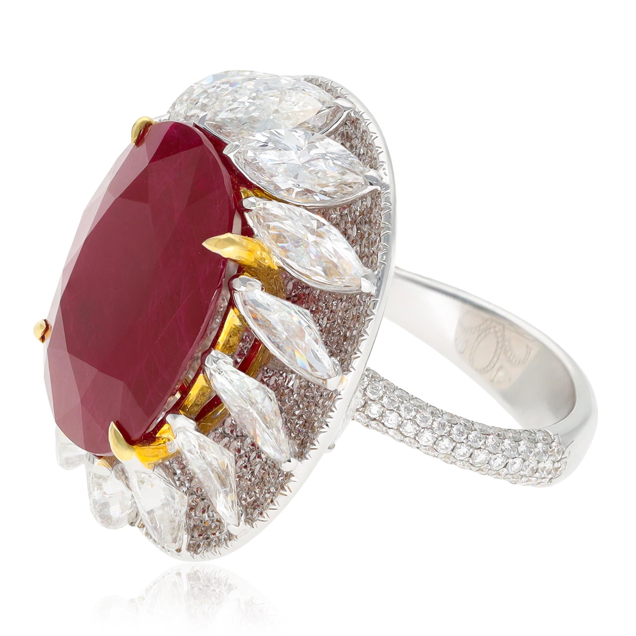 Oval Burma Ruby and Marquise-Cut Diamond Ring