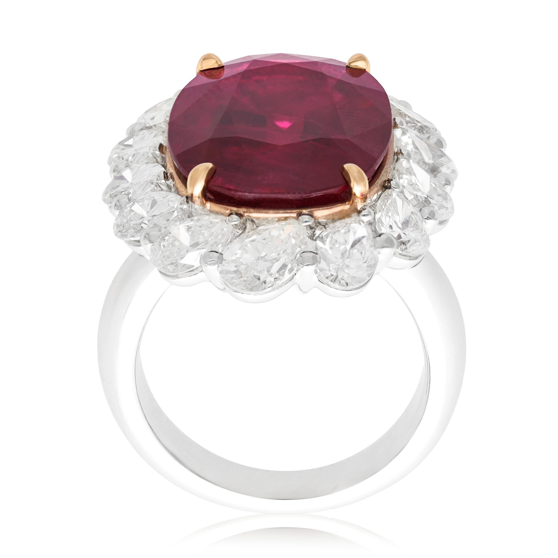 Platinum Pear-Shaped Diamond And Thailand Heated Ruby Ring