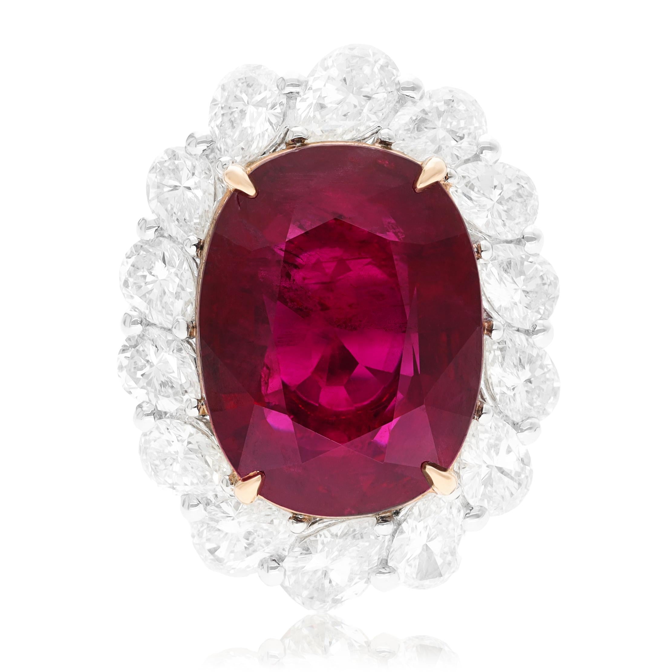 Platinum Pear-Shaped Diamond And Thailand Heated Ruby Ring