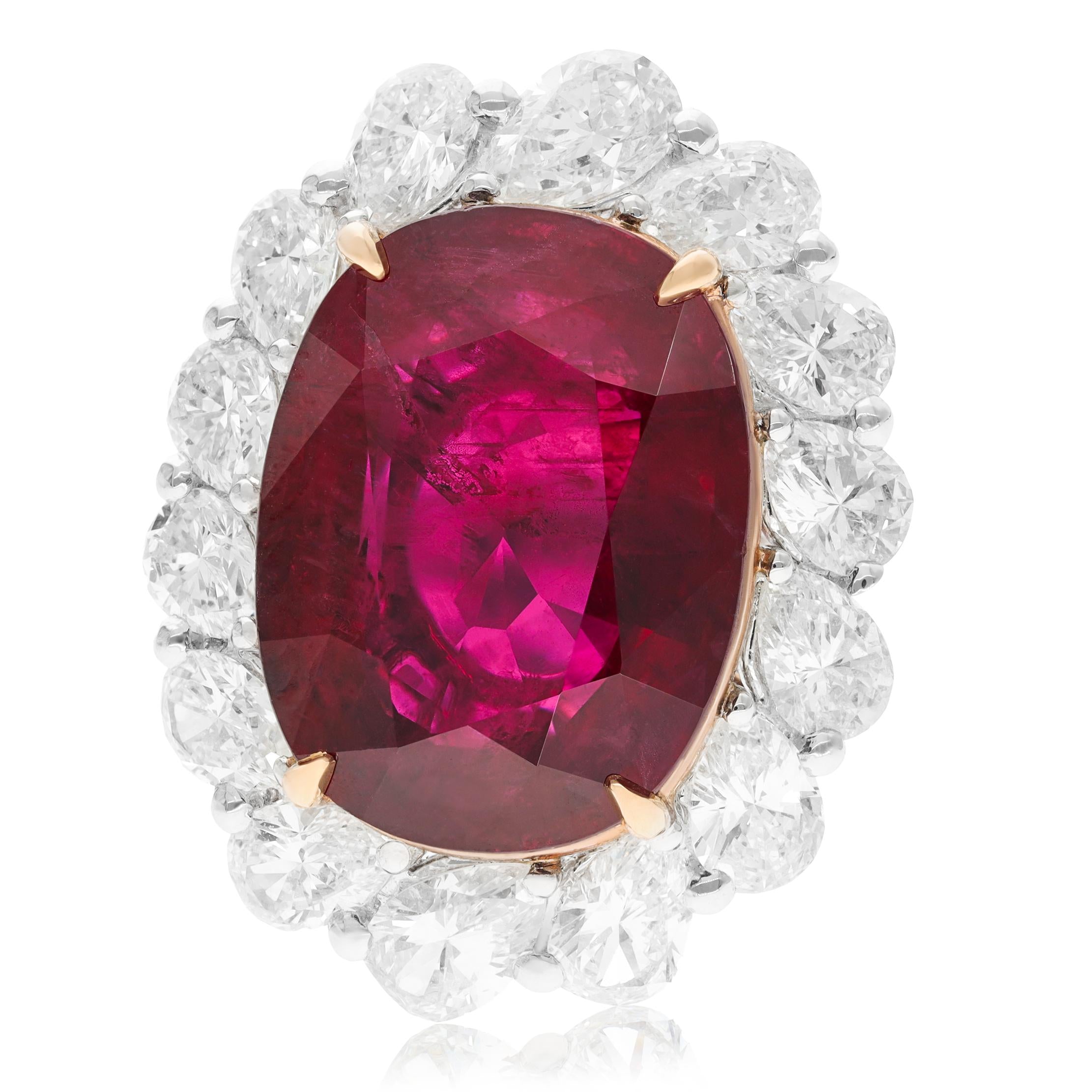 Platinum Pear-Shaped Diamond And Thailand Heated Ruby Ring