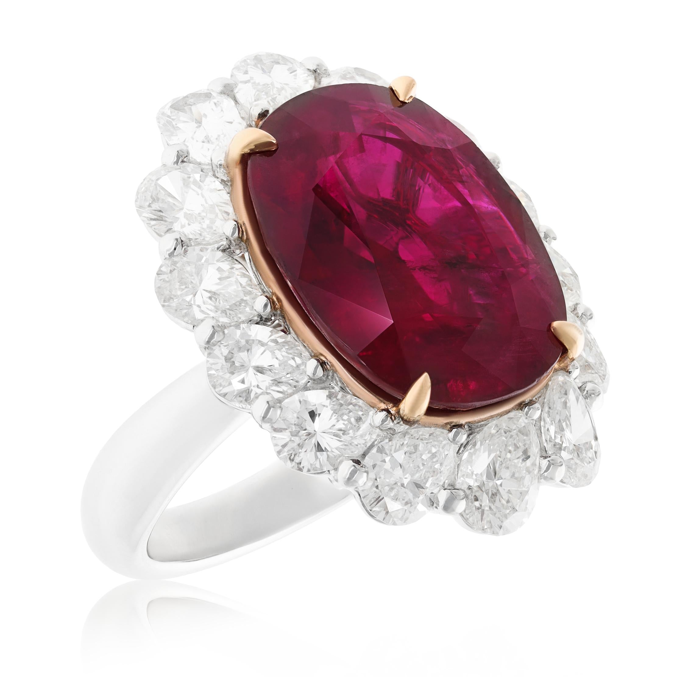Platinum Pear-Shaped Diamond And Thailand Heated Ruby Ring