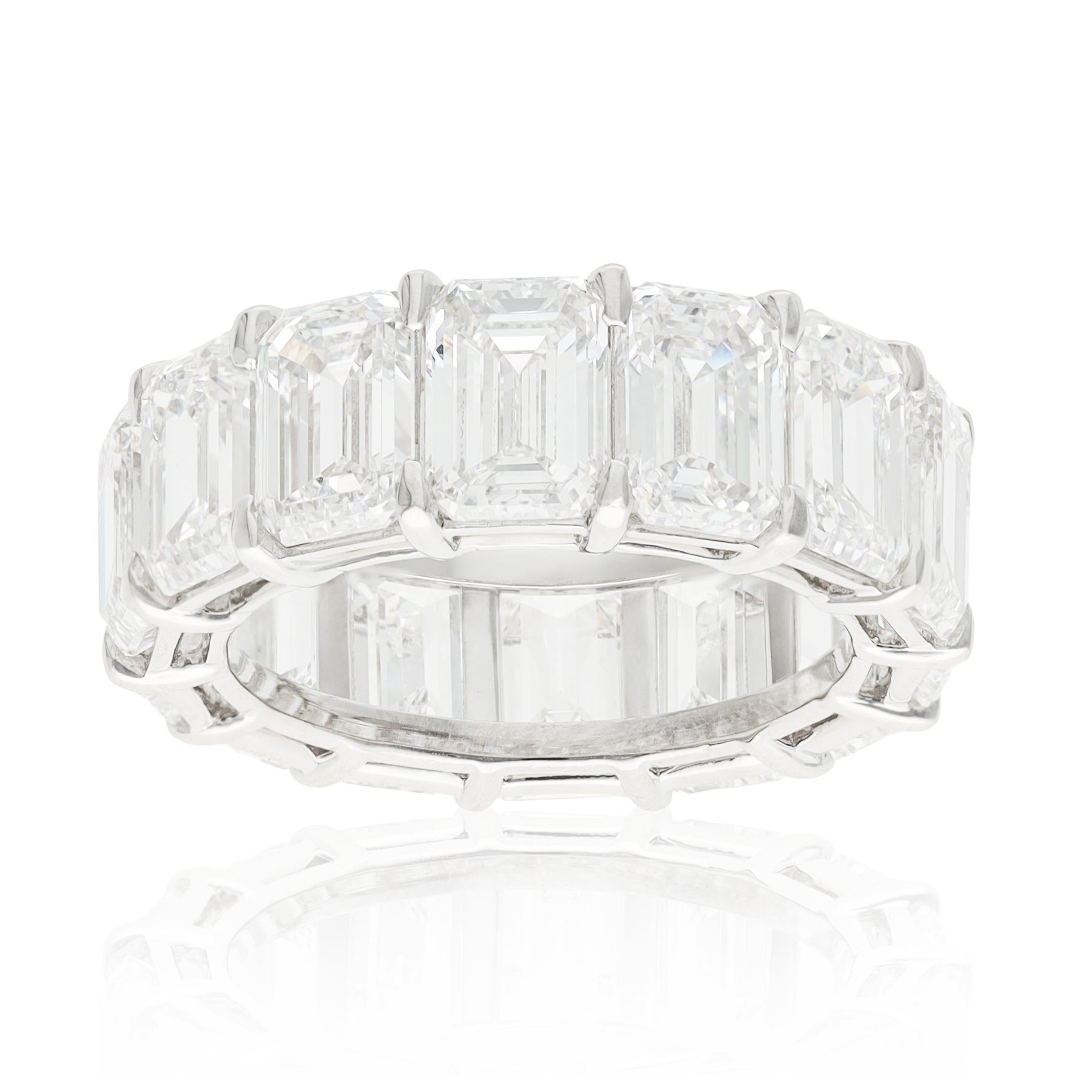 YAFA Platinum Emerald-Cut Diamond Eternity Wedding Band