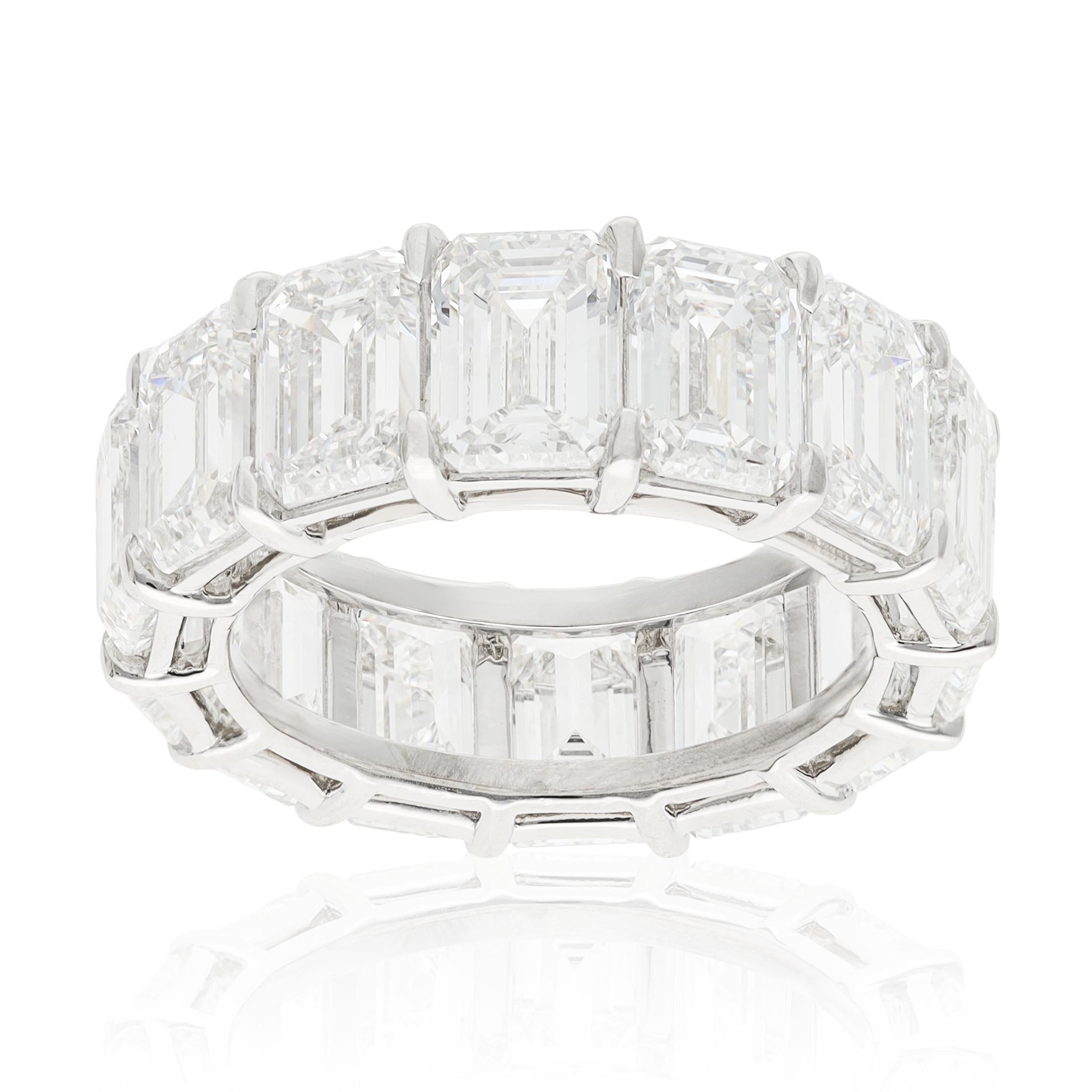 YAFA Platinum Emerald-Cut Diamond Eternity Wedding Band