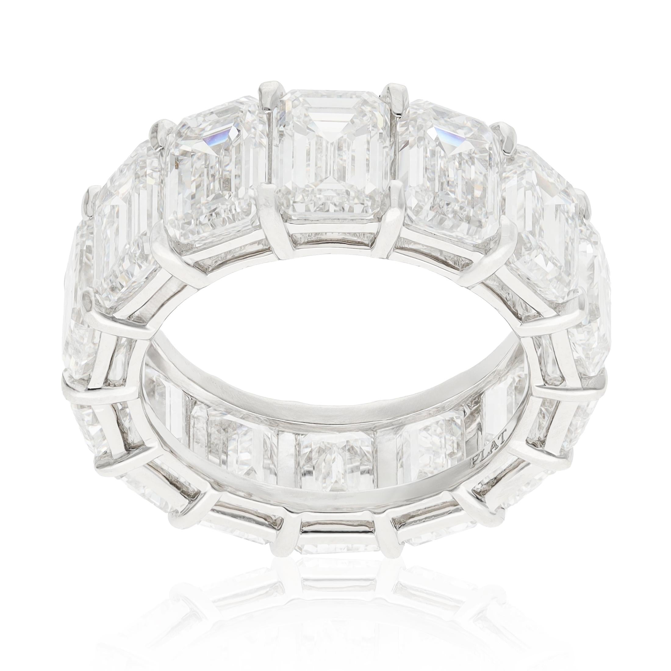 YAFA Platinum Emerald-Cut Diamond Eternity Wedding Band