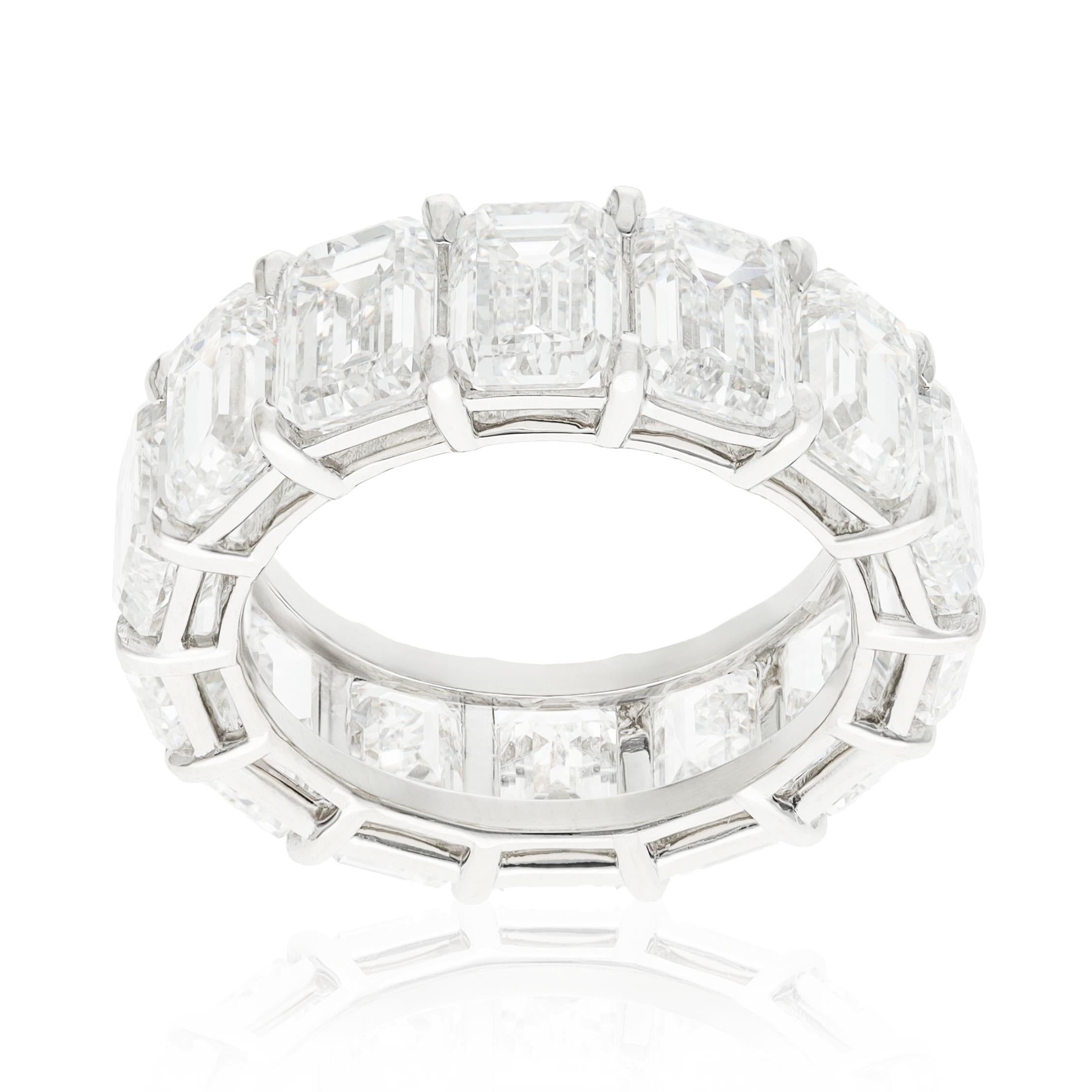 YAFA Platinum Emerald-Cut Diamond Eternity Wedding Band
