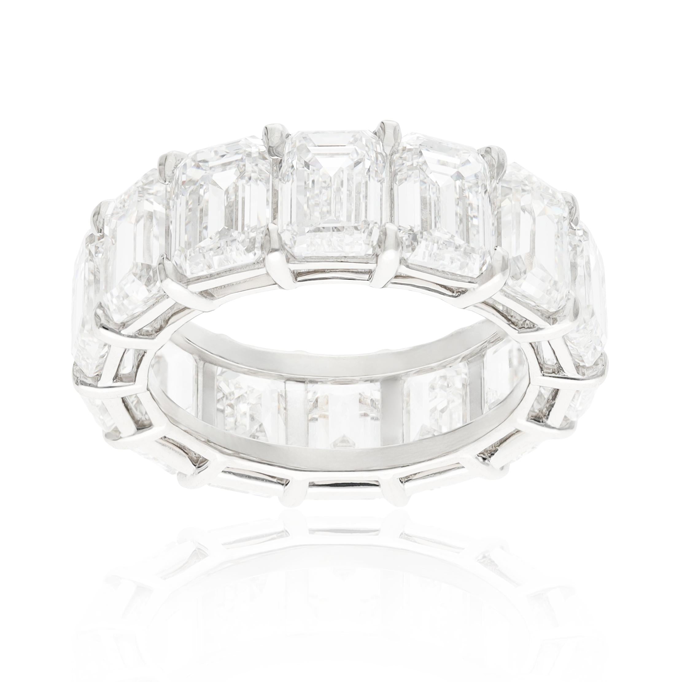 YAFA Platinum Emerald-Cut Diamond Eternity Wedding Band