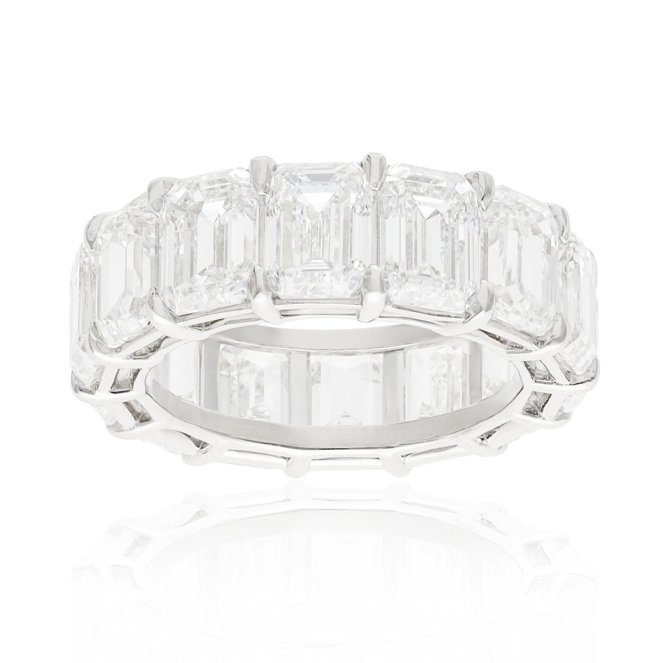 YAFA Platinum Emerald-Cut Diamond Eternity Wedding Band